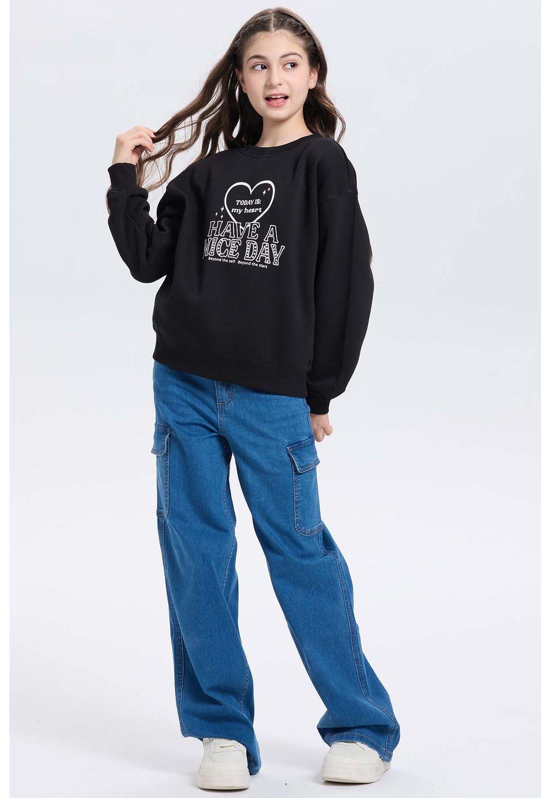 Polerón Niña Print Básico Negro-3