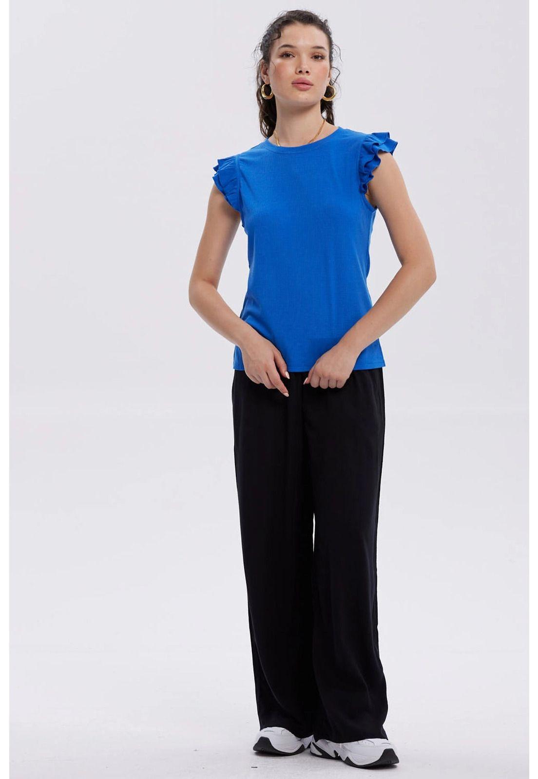 Pantalón Mujer Palazzo Aplicación Botones Negro-3