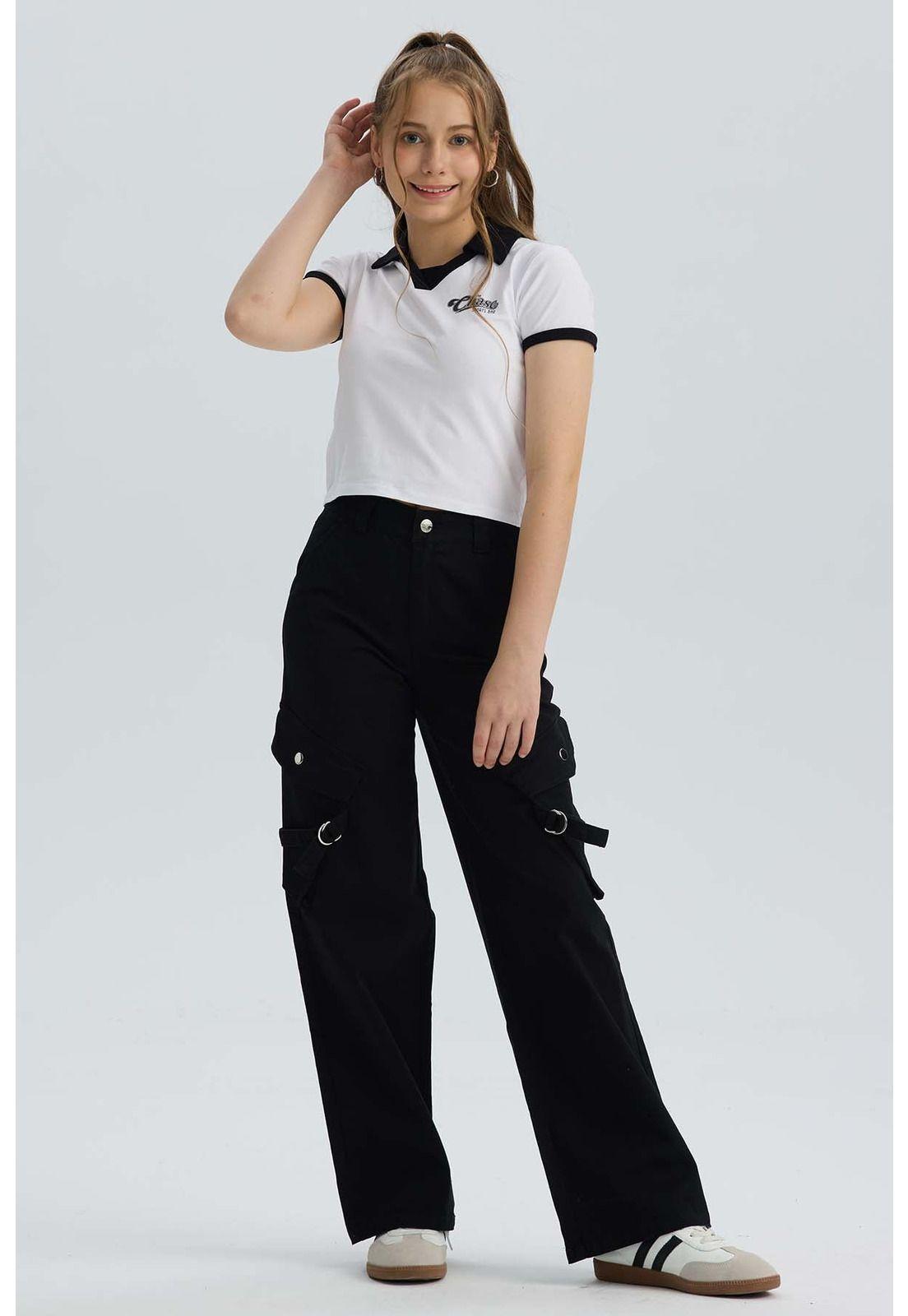 Pantalón Niña Con Bolsillos Cargos Negro-3