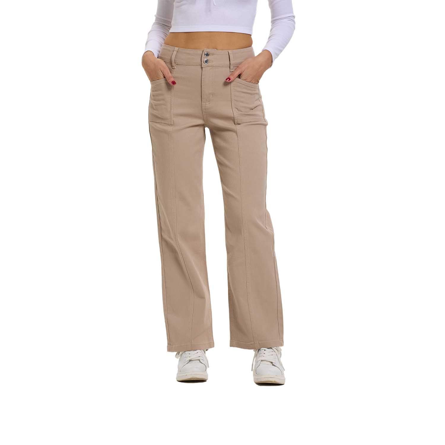 Jeans Mujer Linea Bolsillo Calce Recto Cafe Claro Fsp-0