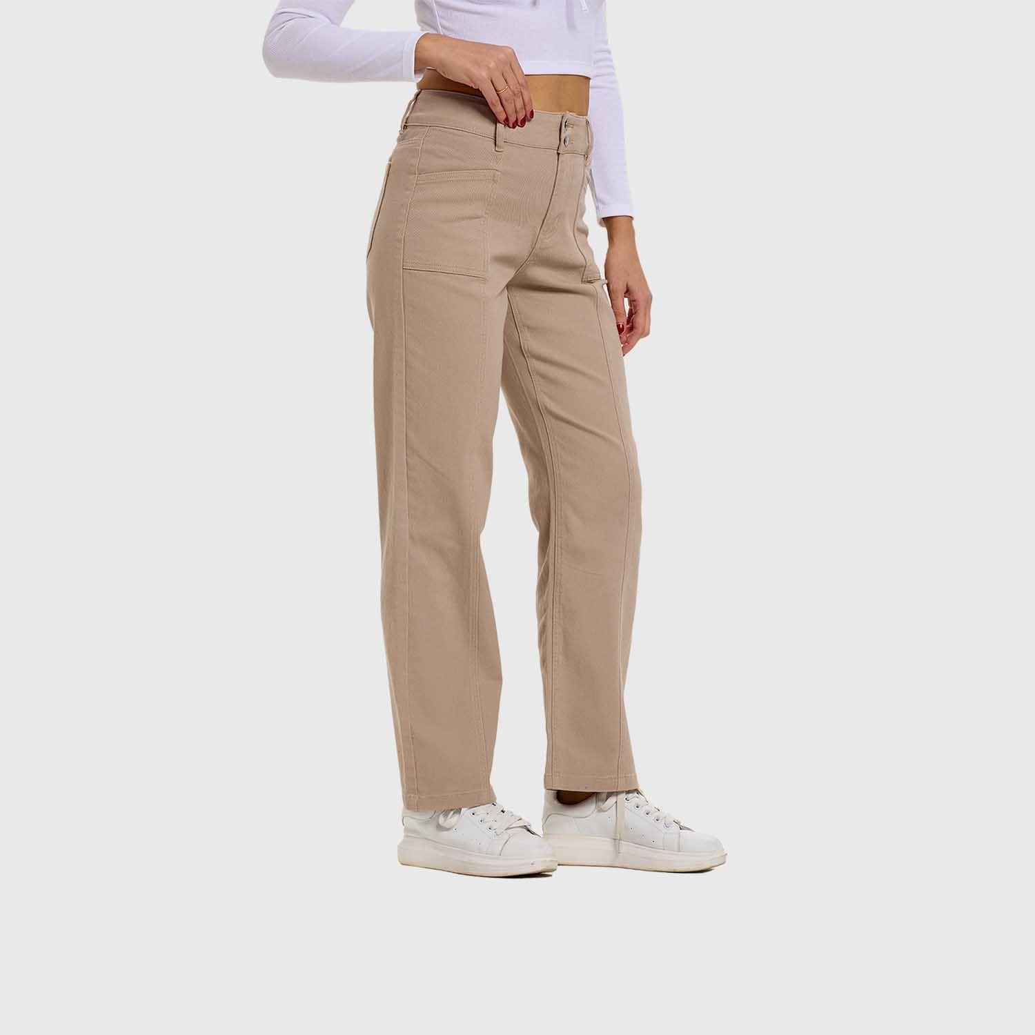 Jeans Mujer Linea Bolsillo Calce Recto Cafe Claro Fsp-1