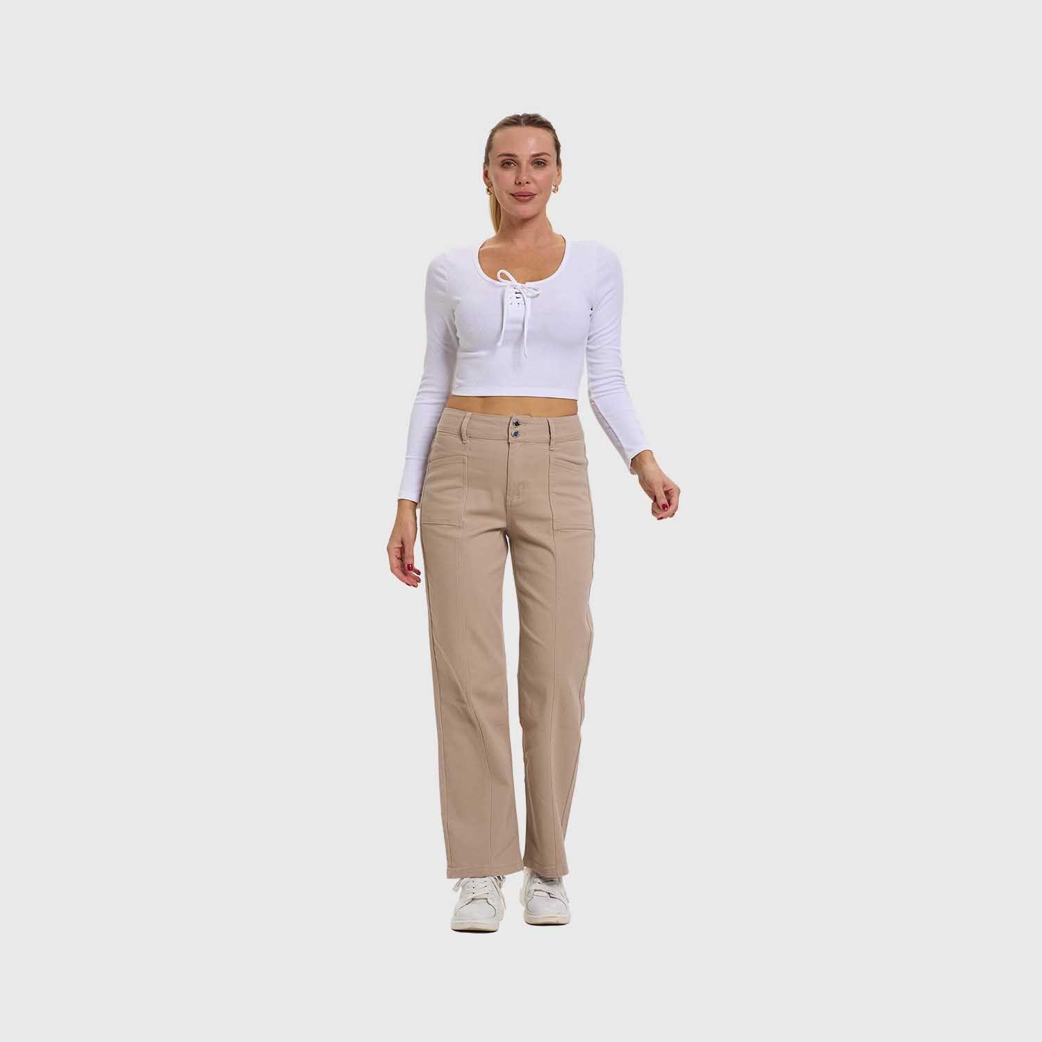 Jeans Mujer Linea Bolsillo Calce Recto Cafe Claro Fsp-3