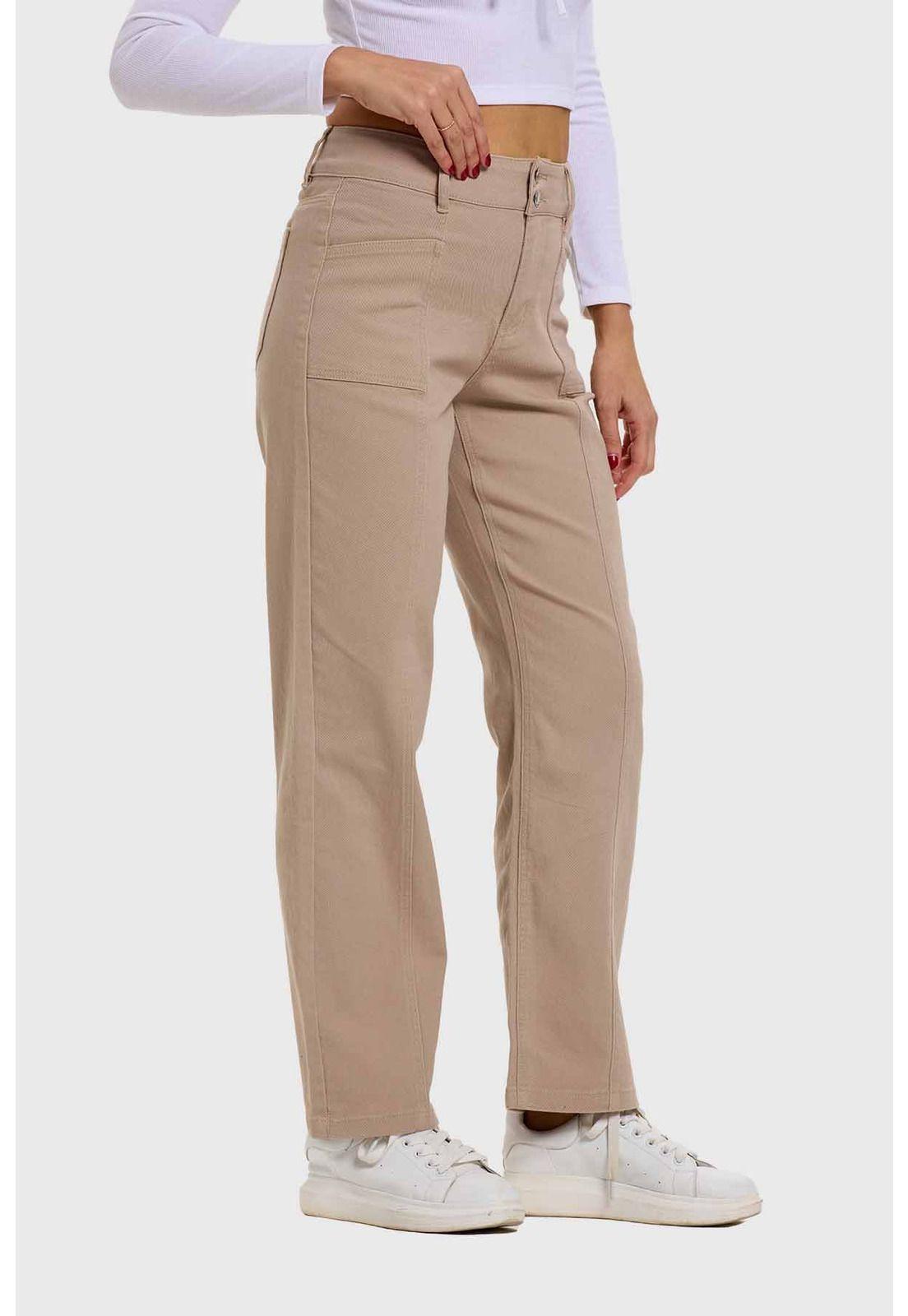 Jeans Mujer Línea Bolsillo Calce Recto Café-1