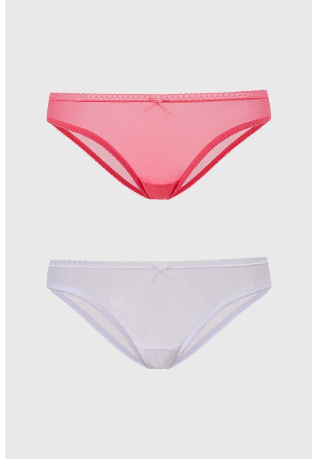 Calzón Mujer Bipack Bikini Detalle Mesh Rosa-0
