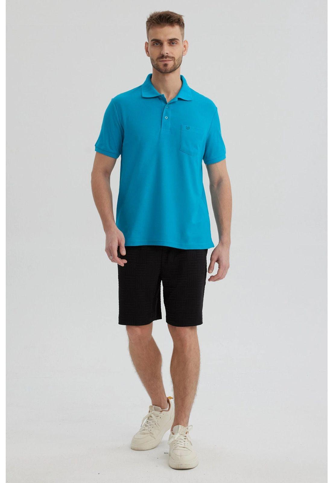 Polera Hombre Piqué Básica Lisa Turquesa - lll-3