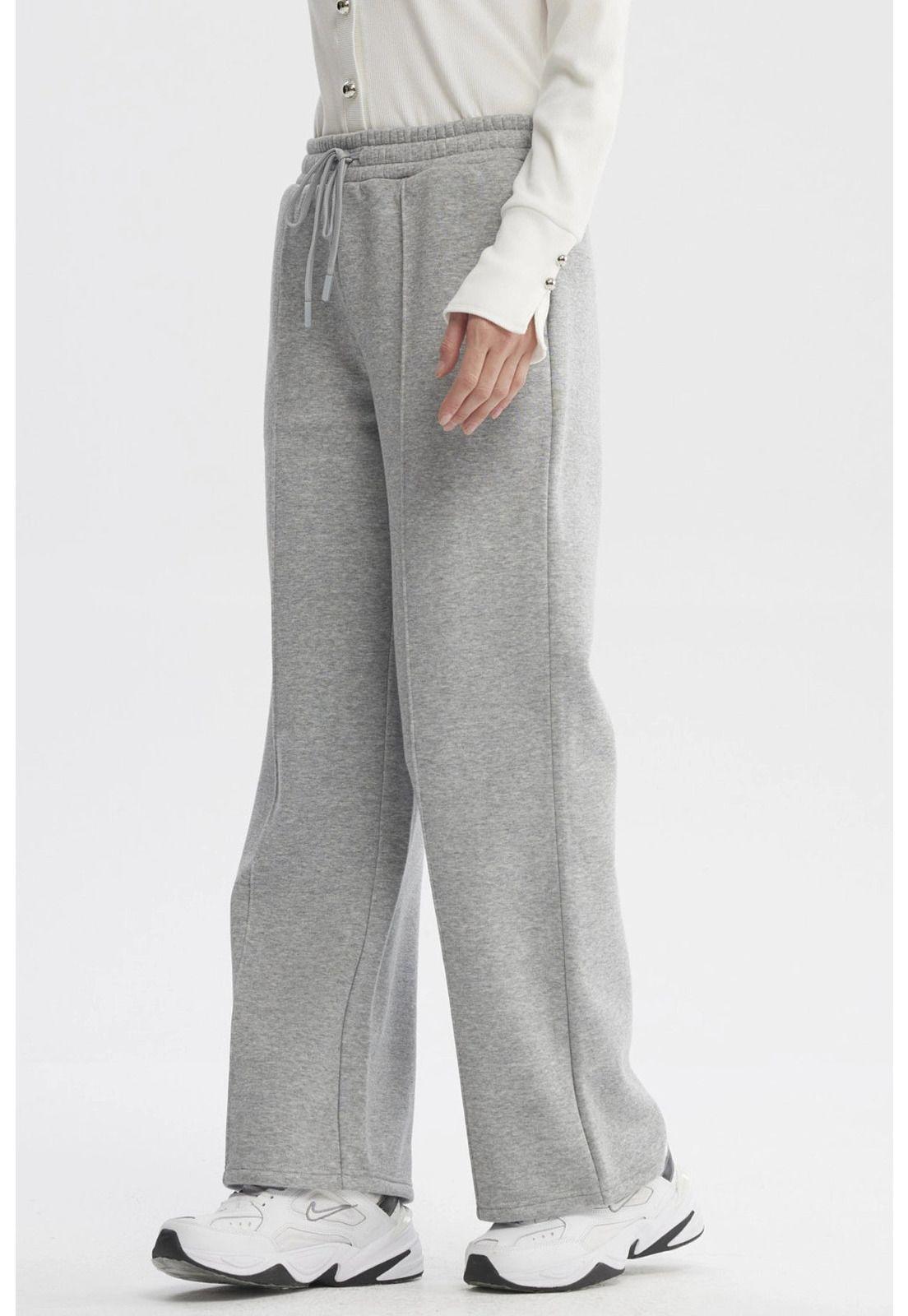 Pantalón De Buzo Mujer Wide Leg Gris Melange-1