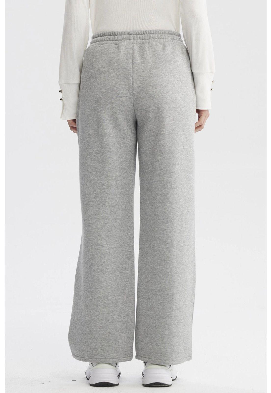 Pantalón De Buzo Mujer Wide Leg Gris Melange-2