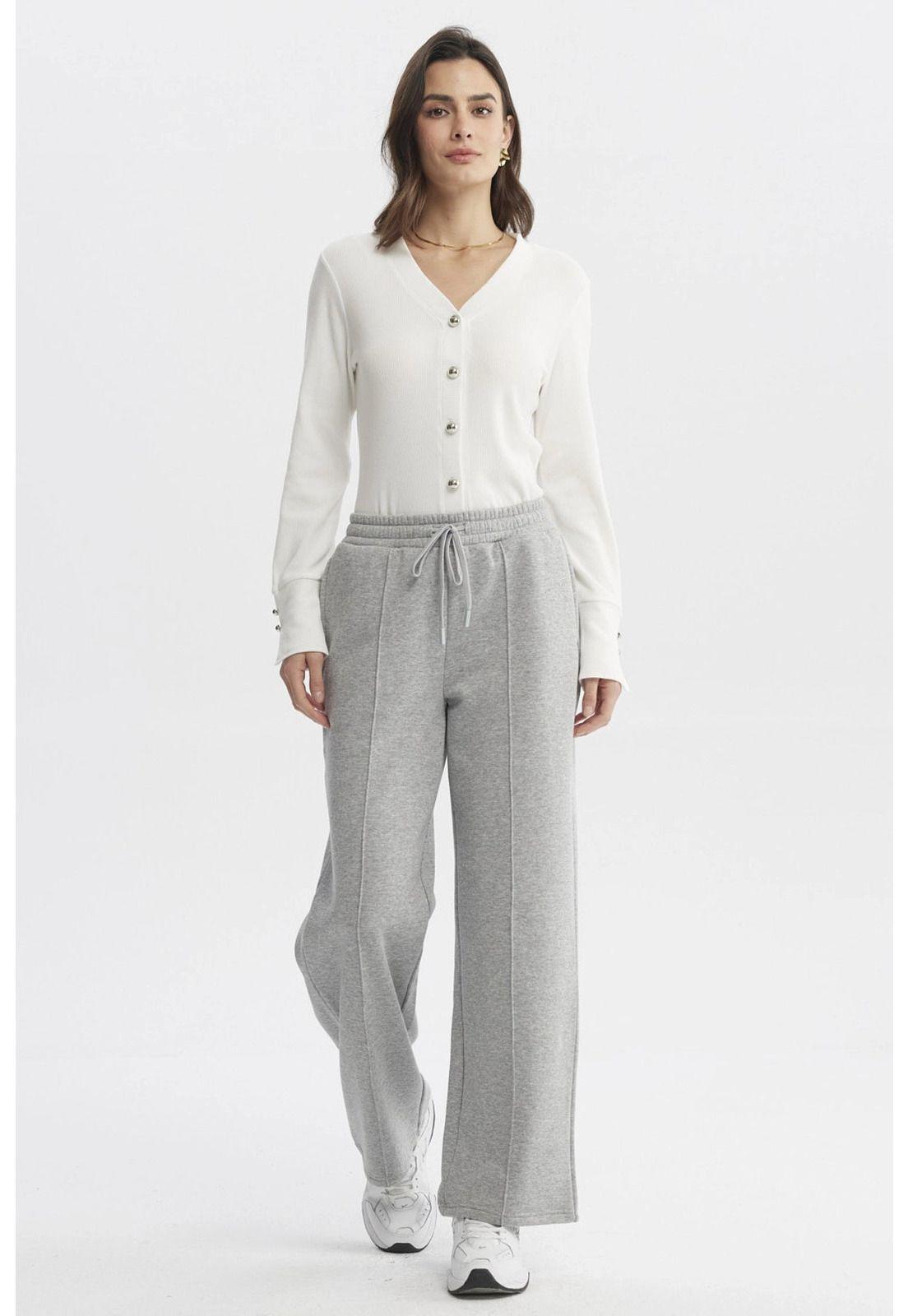 Pantalón De Buzo Mujer Wide Leg Gris Melange-3