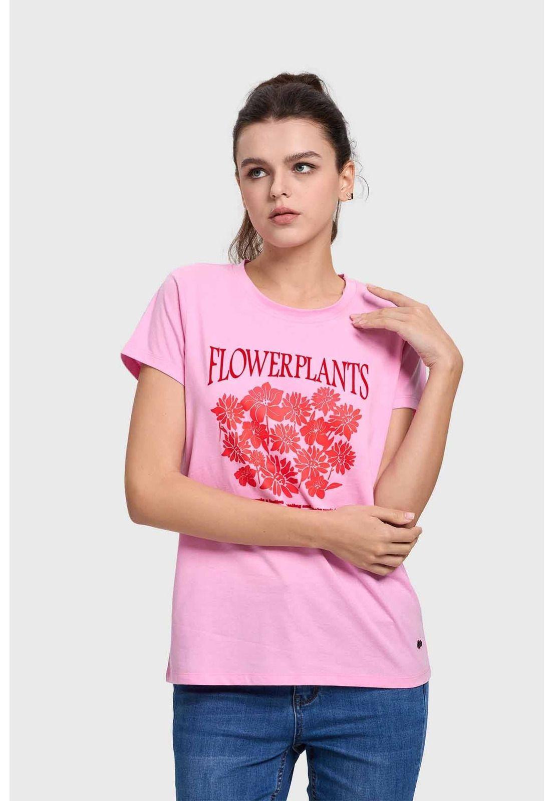 Polera Mujer Básica Print Rosado - lll-0