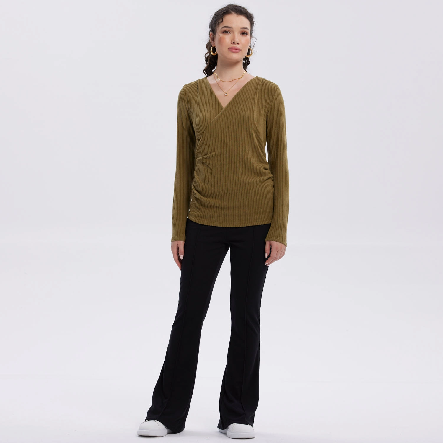 Polera Mujer Cruce Delantero Verde Militar-0