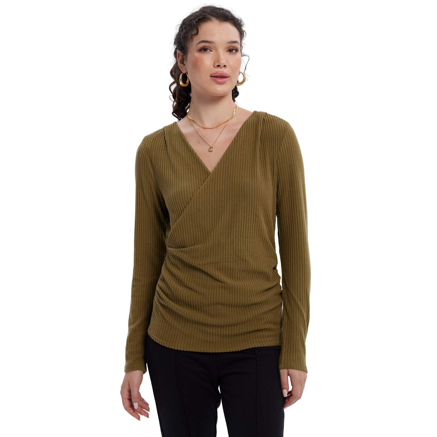 Polera Mujer Cruce Delantero Verde Militar-1