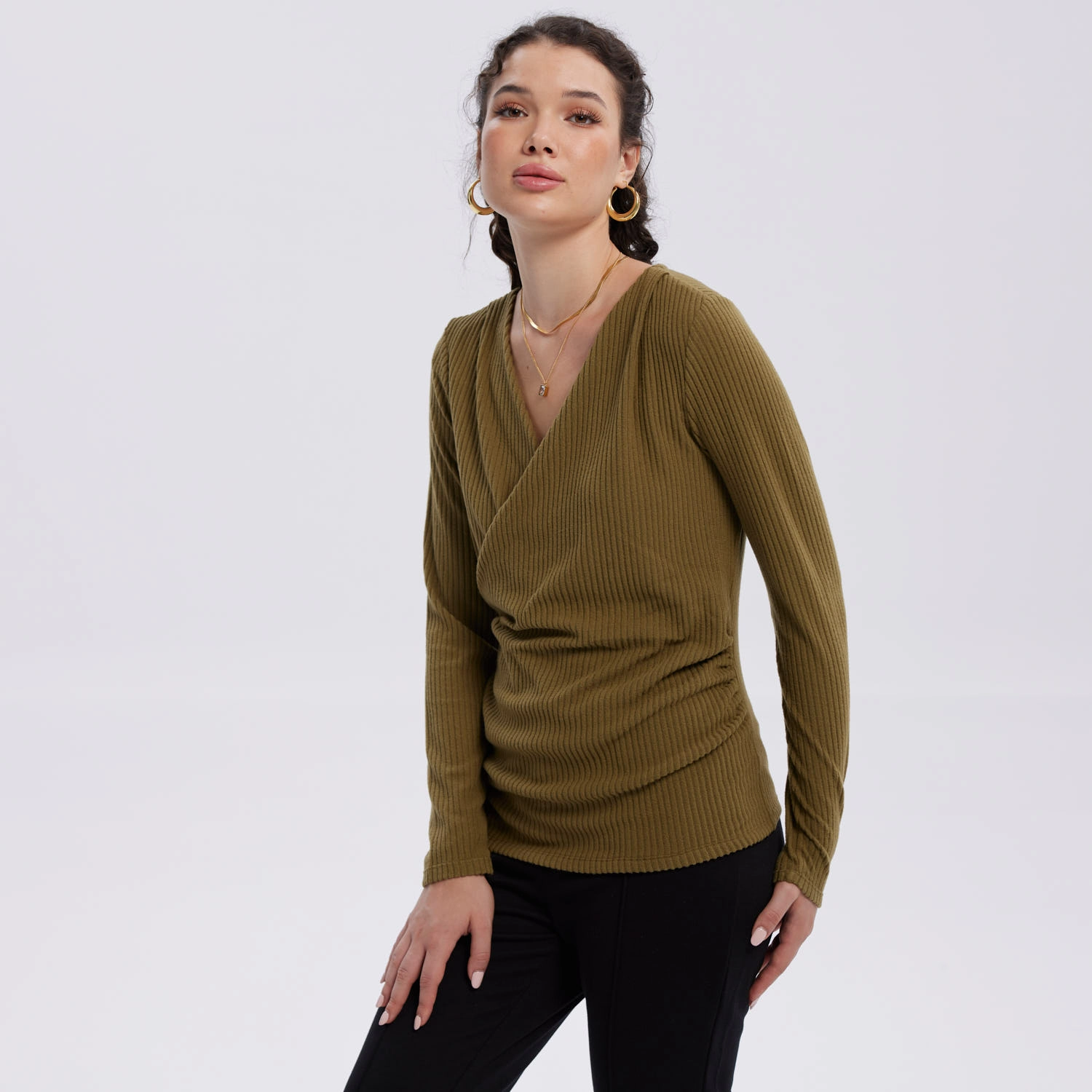 Polera Mujer Cruce Delantero Verde Militar-2