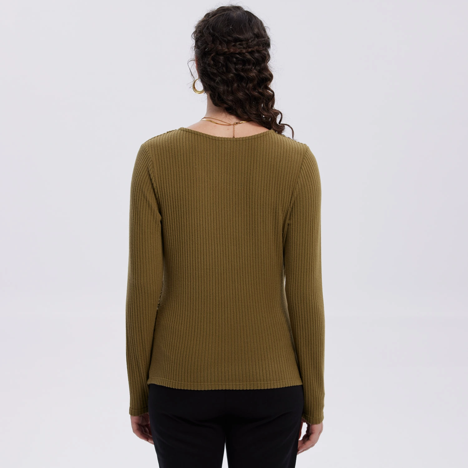 Polera Mujer Cruce Delantero Verde Militar-3