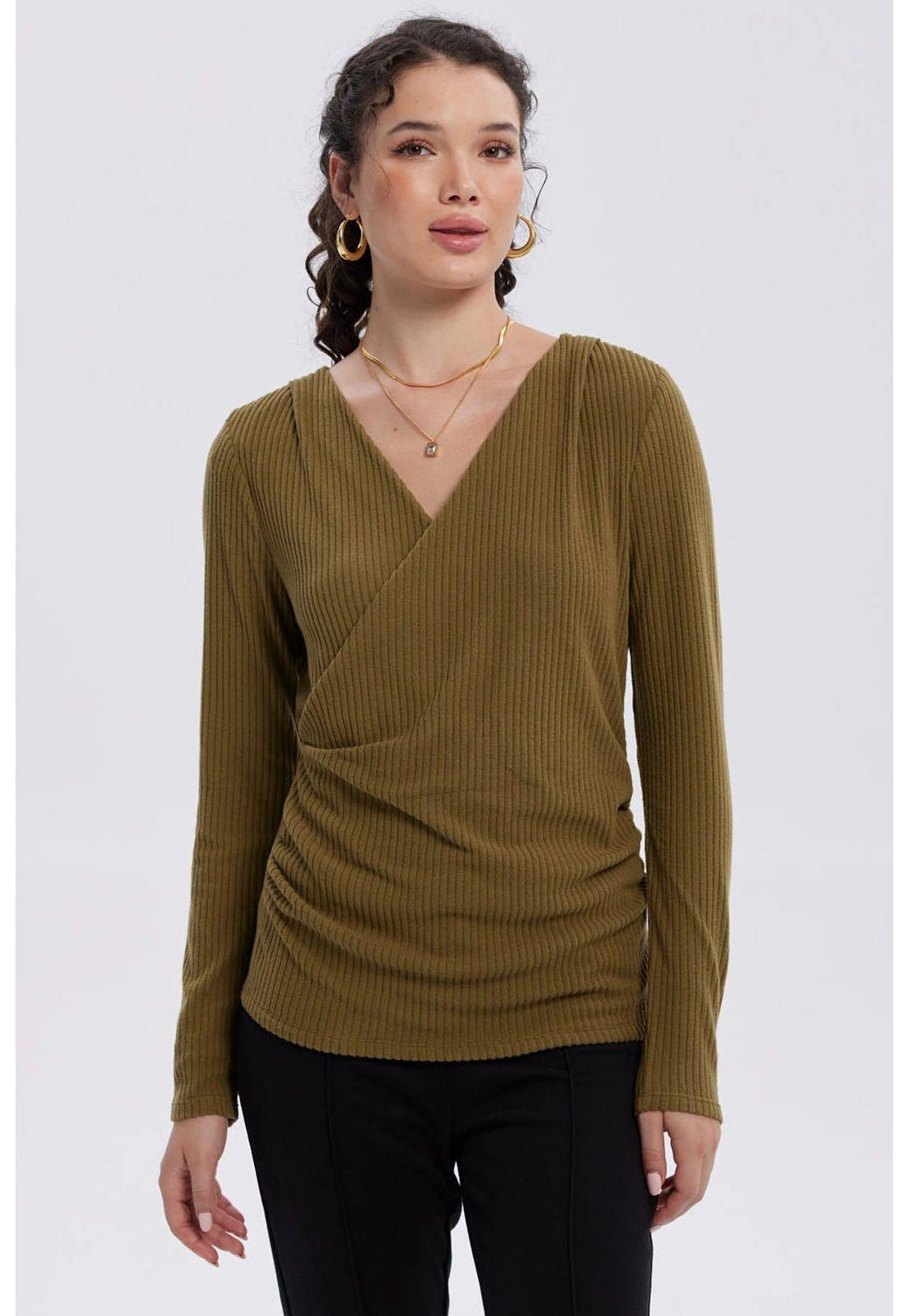 Polera Mujer Cruce Delantero Verde Militar-0