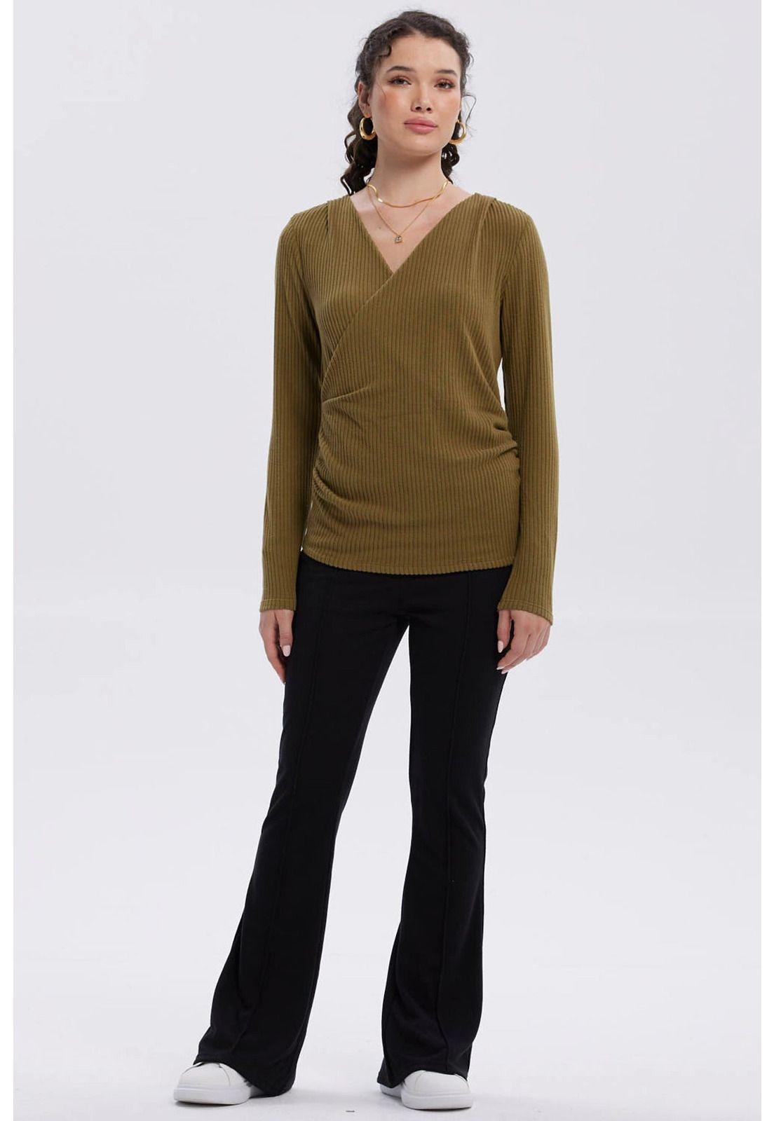 Polera Mujer Cruce Delantero Verde Militar-3