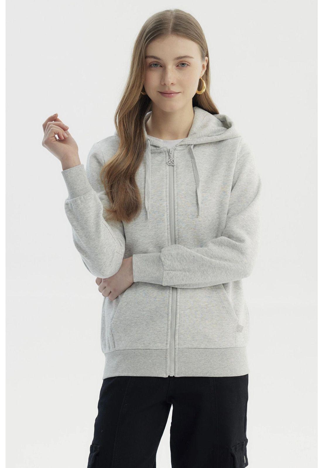 Polerón Mujer Abierto Hodie Gris Melange Claro-0