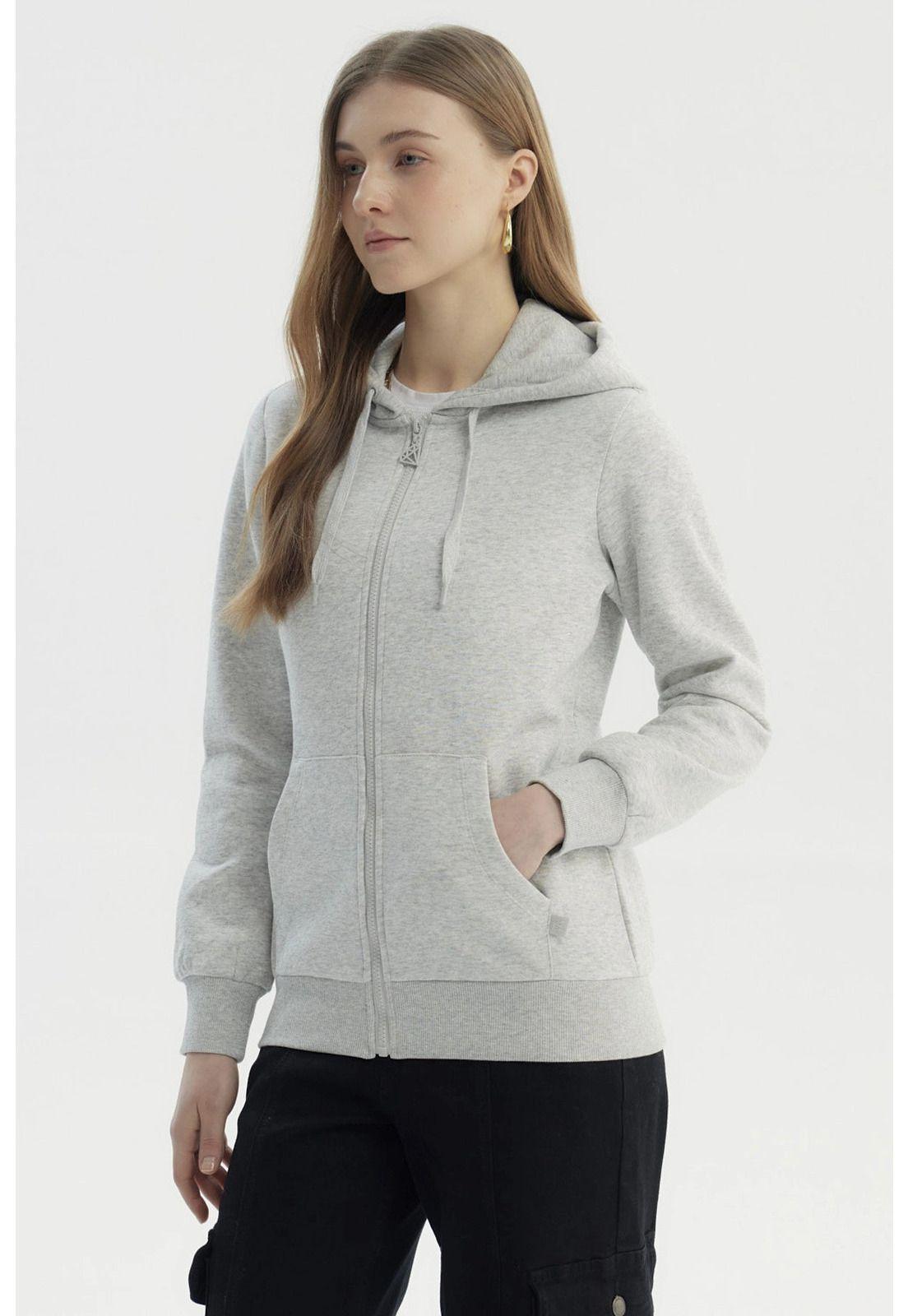 Polerón Mujer Abierto Hodie Gris Melange Claro-1