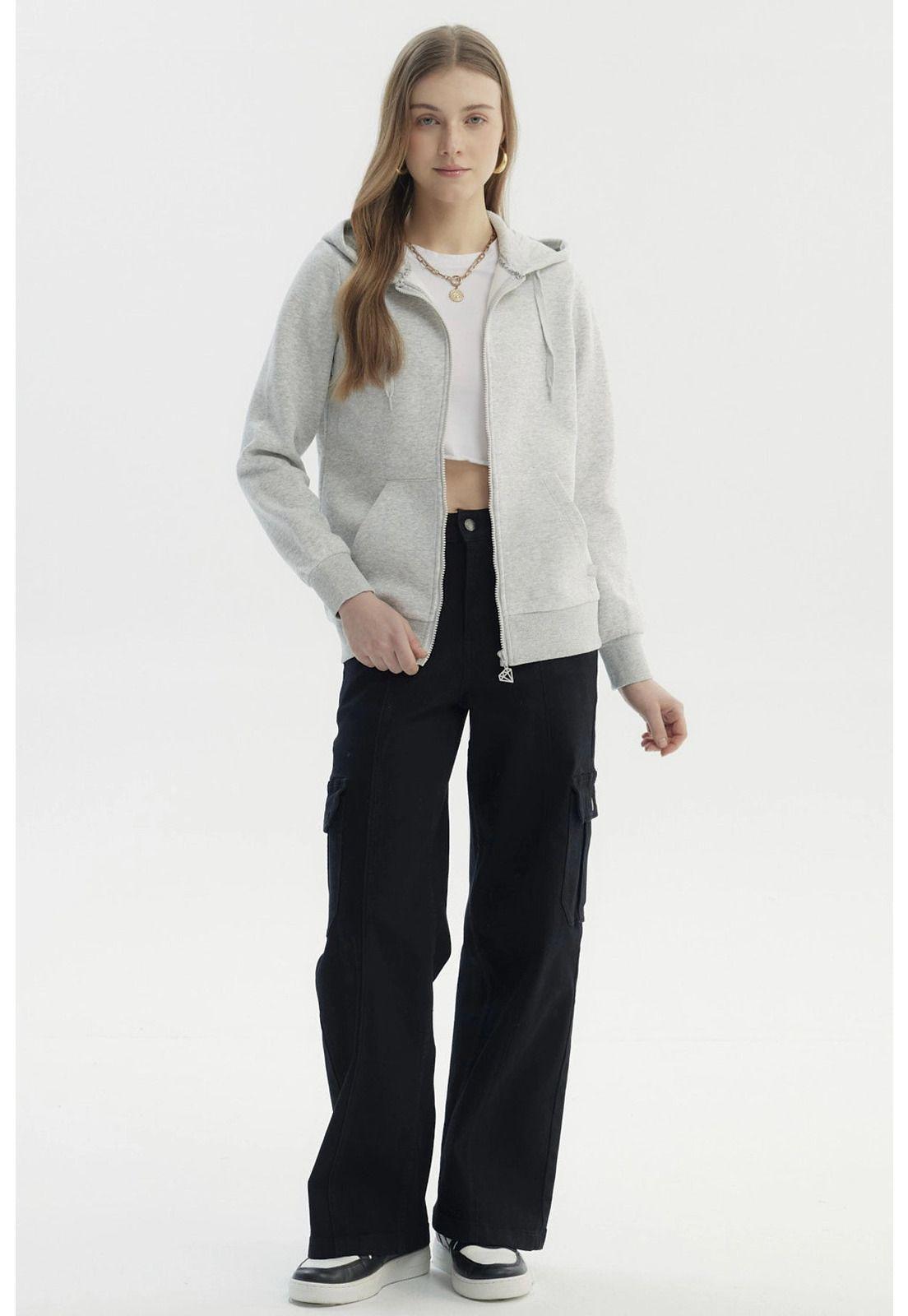Polerón Mujer Abierto Hodie Gris Melange Claro-3