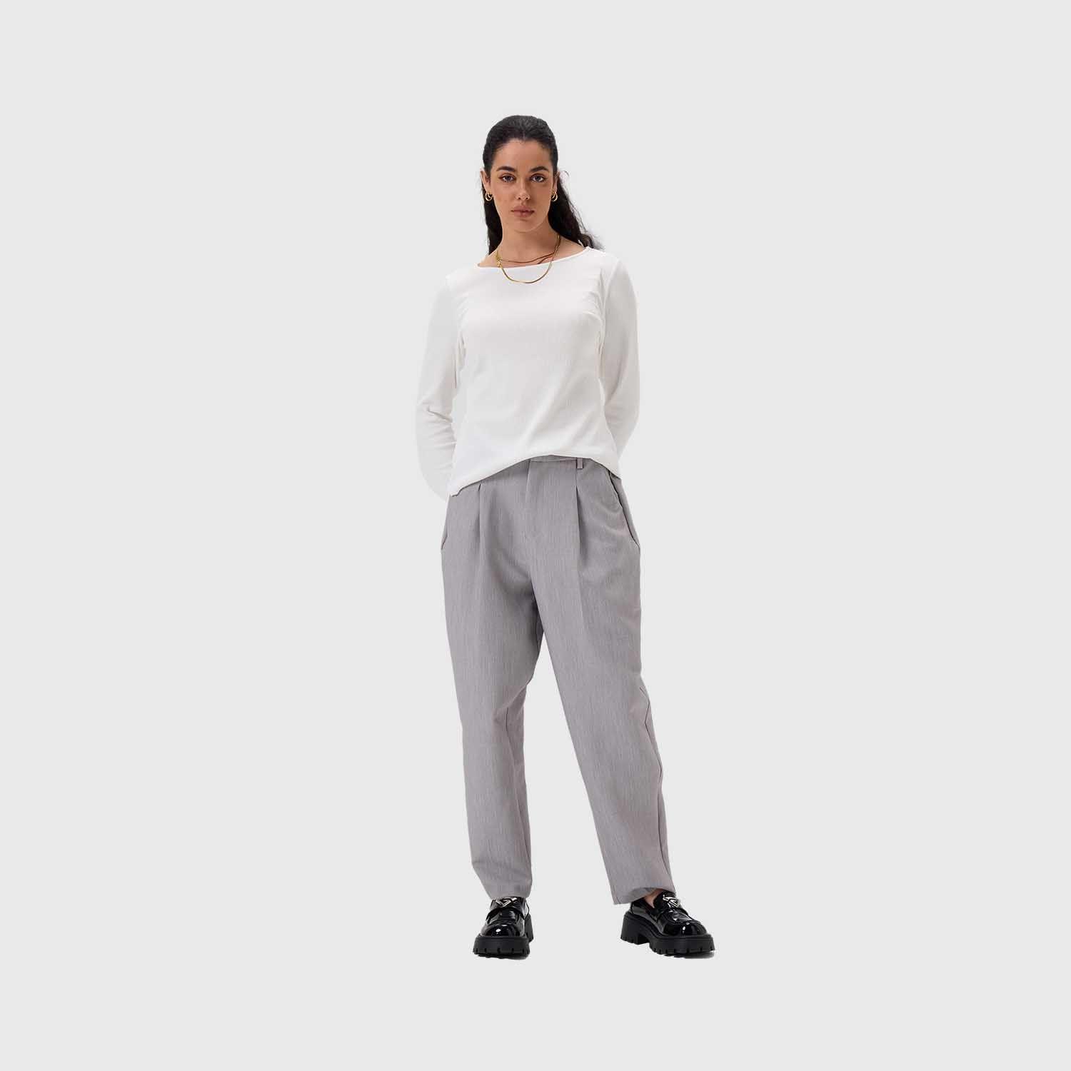 Pantalón Mujer Sastrero Calce Zanahoria Gris Melange-3