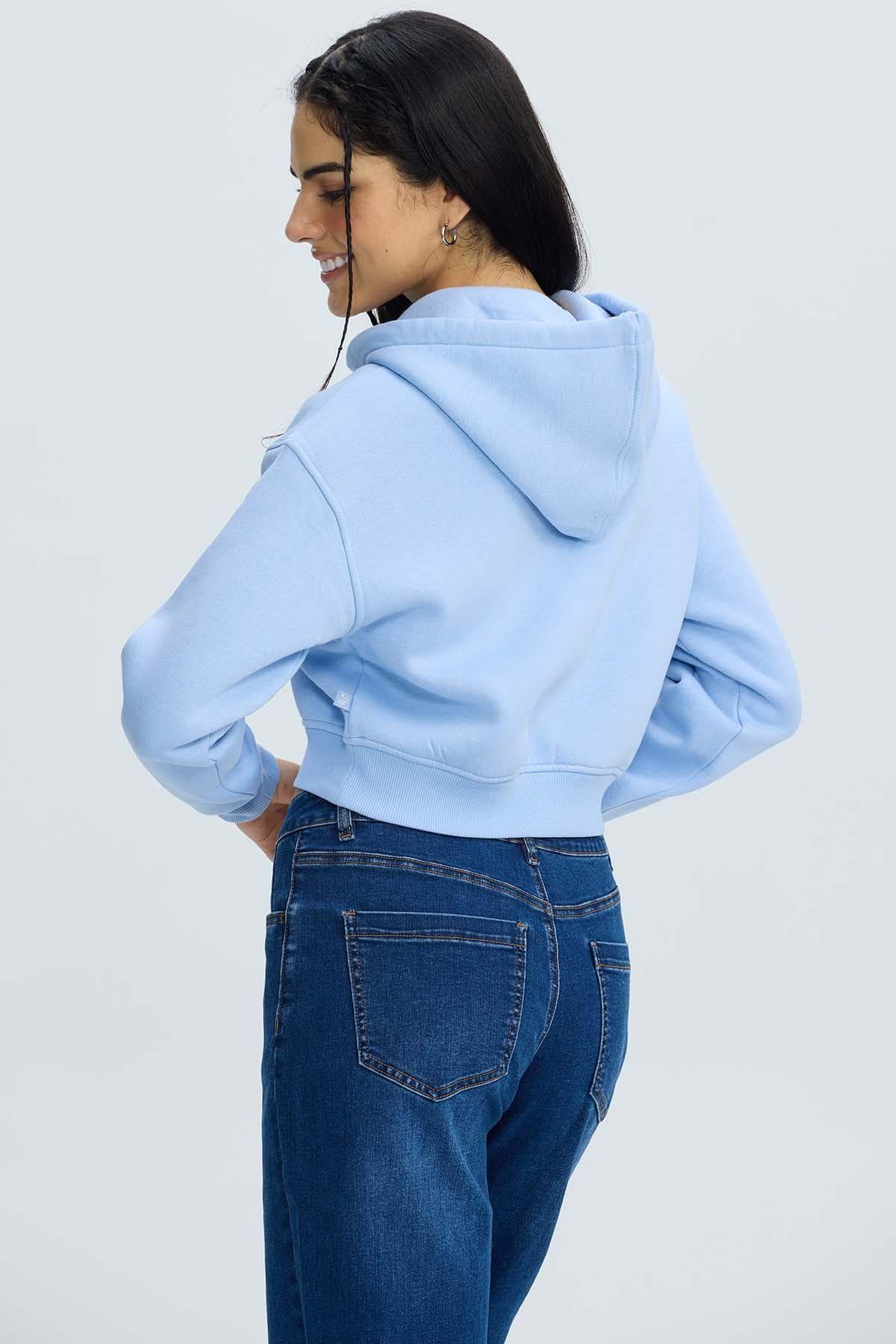 Polerón Mujer Medio Zipper Crop Celeste-2