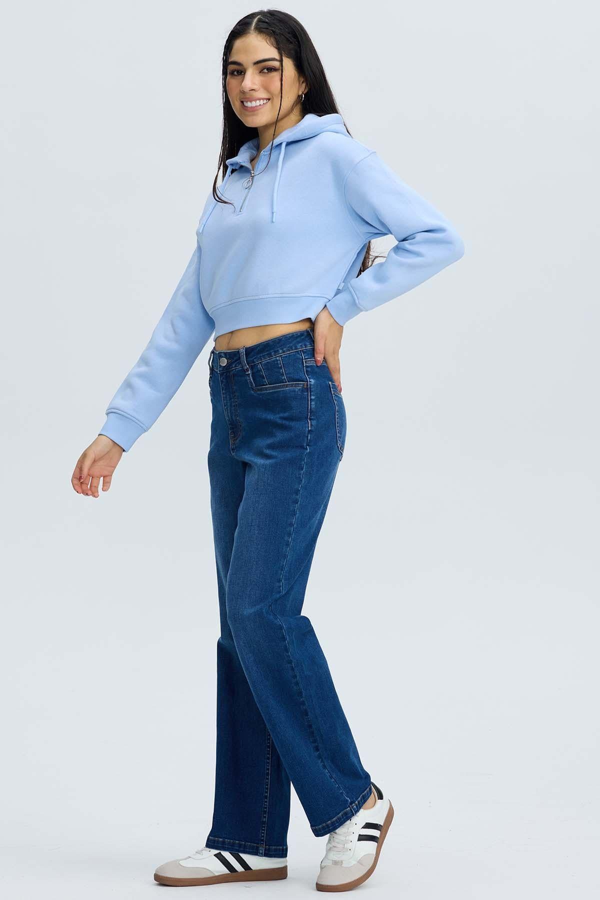 Polerón Mujer Medio Zipper Crop Celeste-3
