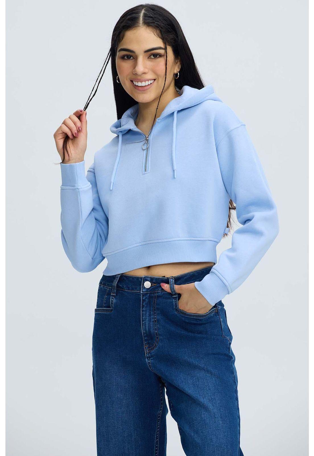 Polerón Mujer Medio Zipper Crop Celeste-0