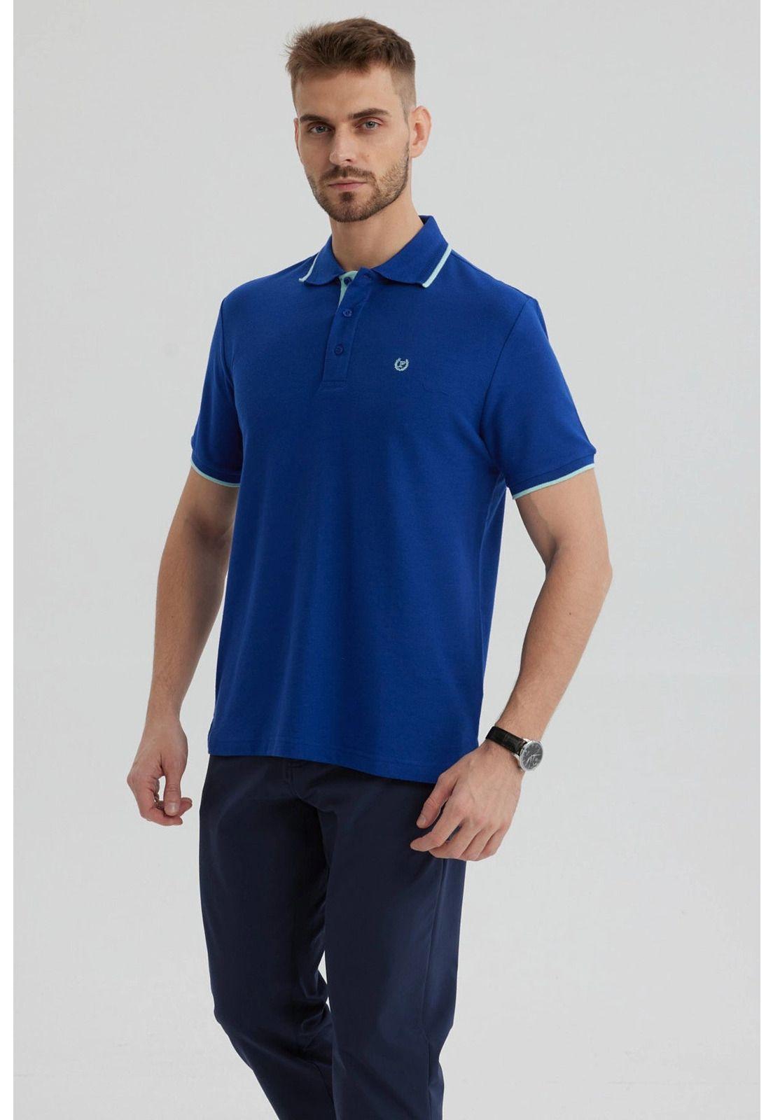 Polera Hombre Piqué Básica Lisa Azulino - ll-1