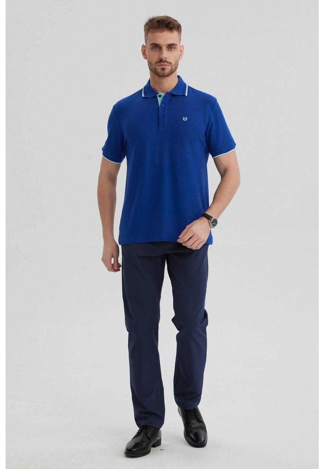 Polera Hombre Piqué Básica Lisa Azulino - ll-3