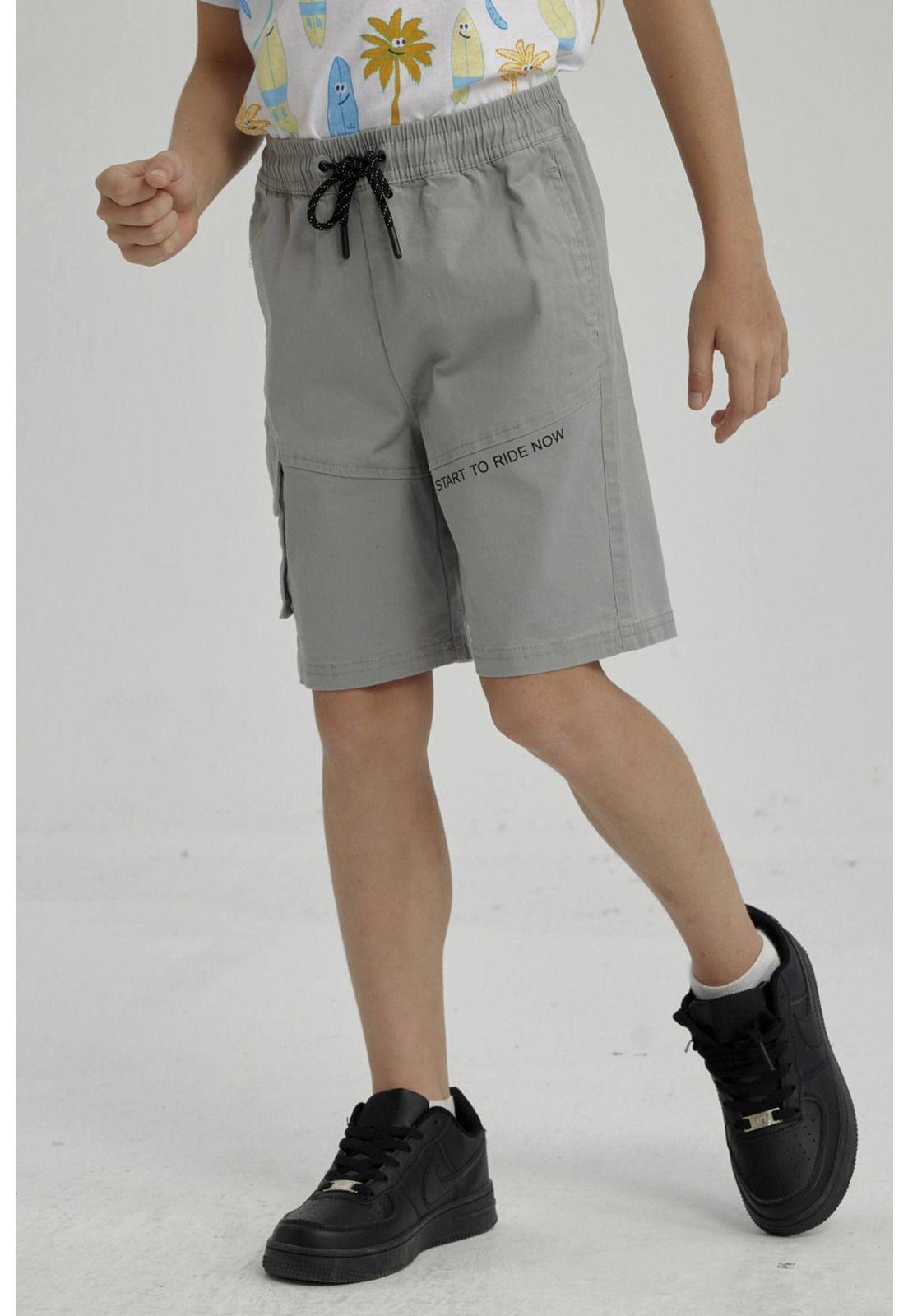 Bermuda Niño Bolsillo Parche Gris-3