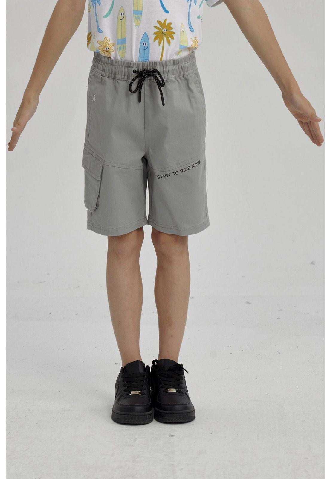Bermuda Niño Bolsillo Parche Gris-4