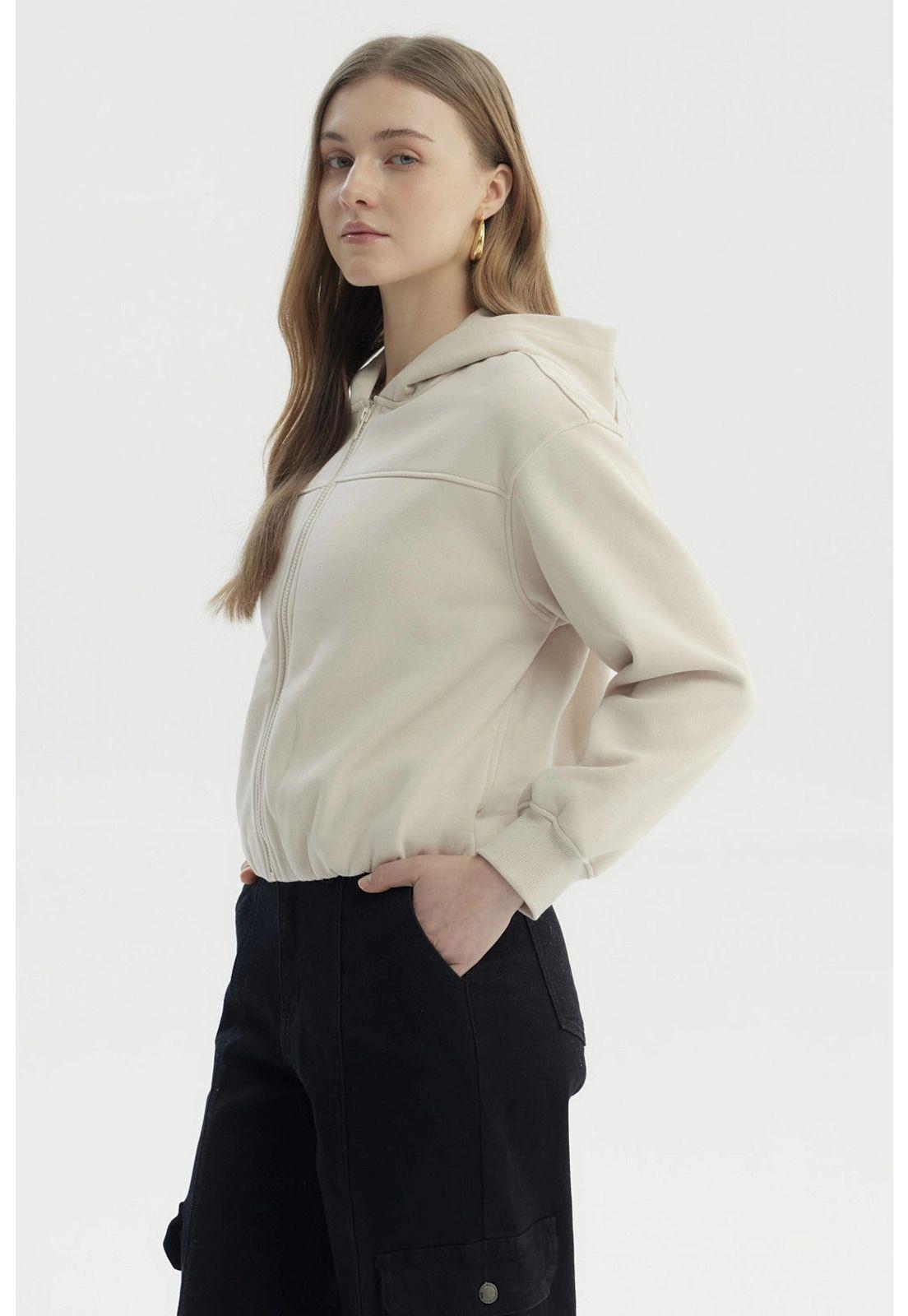 Polerón Mujer Con Gorro Basta Globo Beige Claro-1