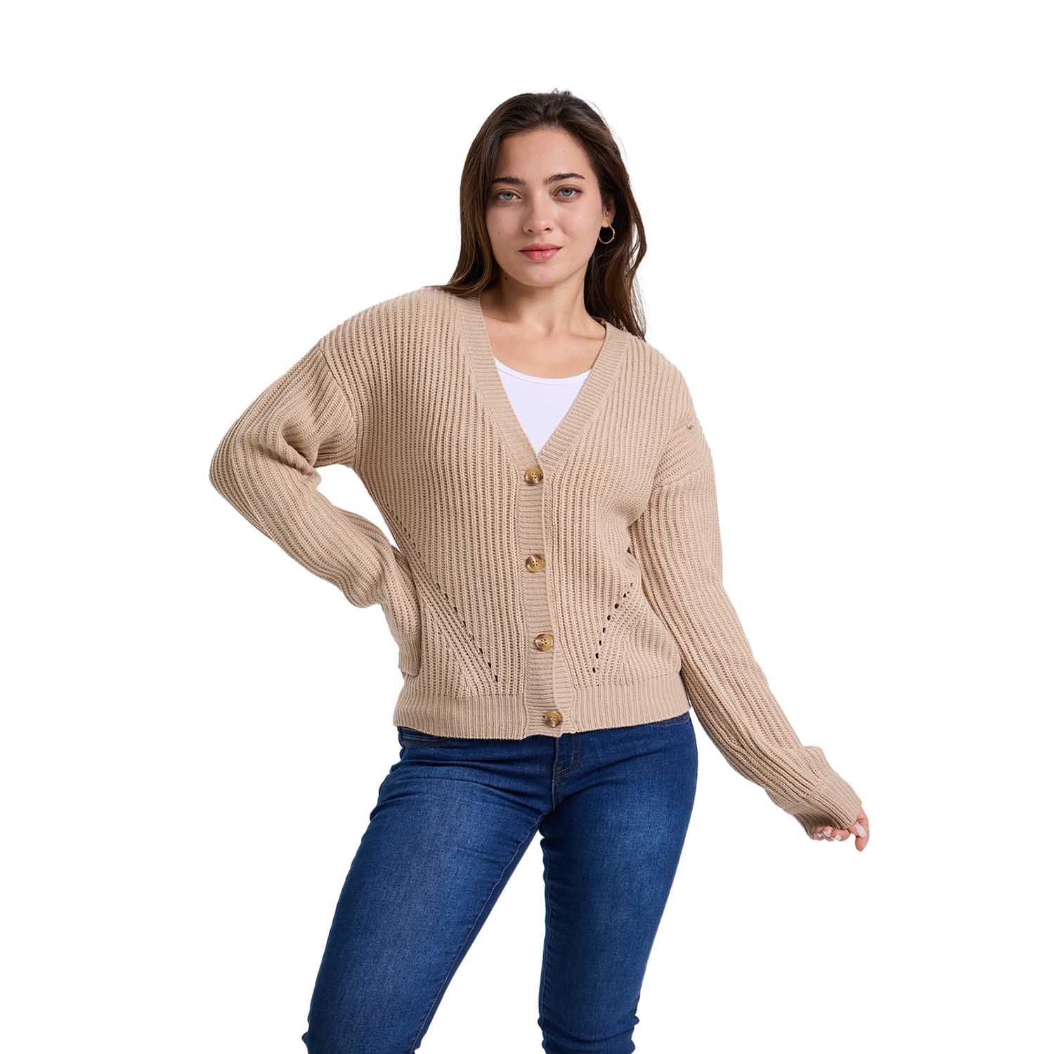 Sweater Mujer Abotonado Beige Oscuro Fashion´s Park-0