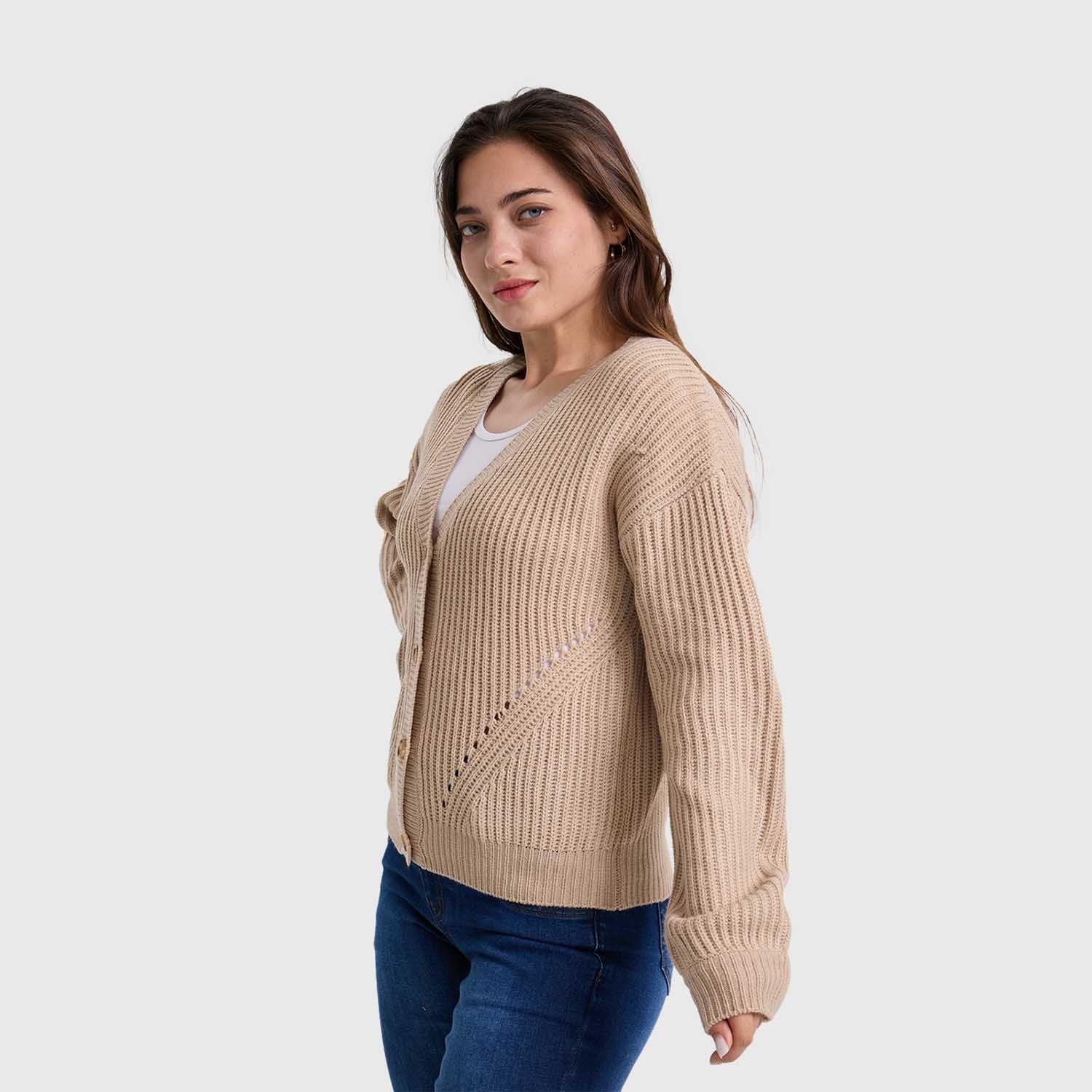 Sweater Mujer Abotonado Beige Oscuro Fashion´s Park-1