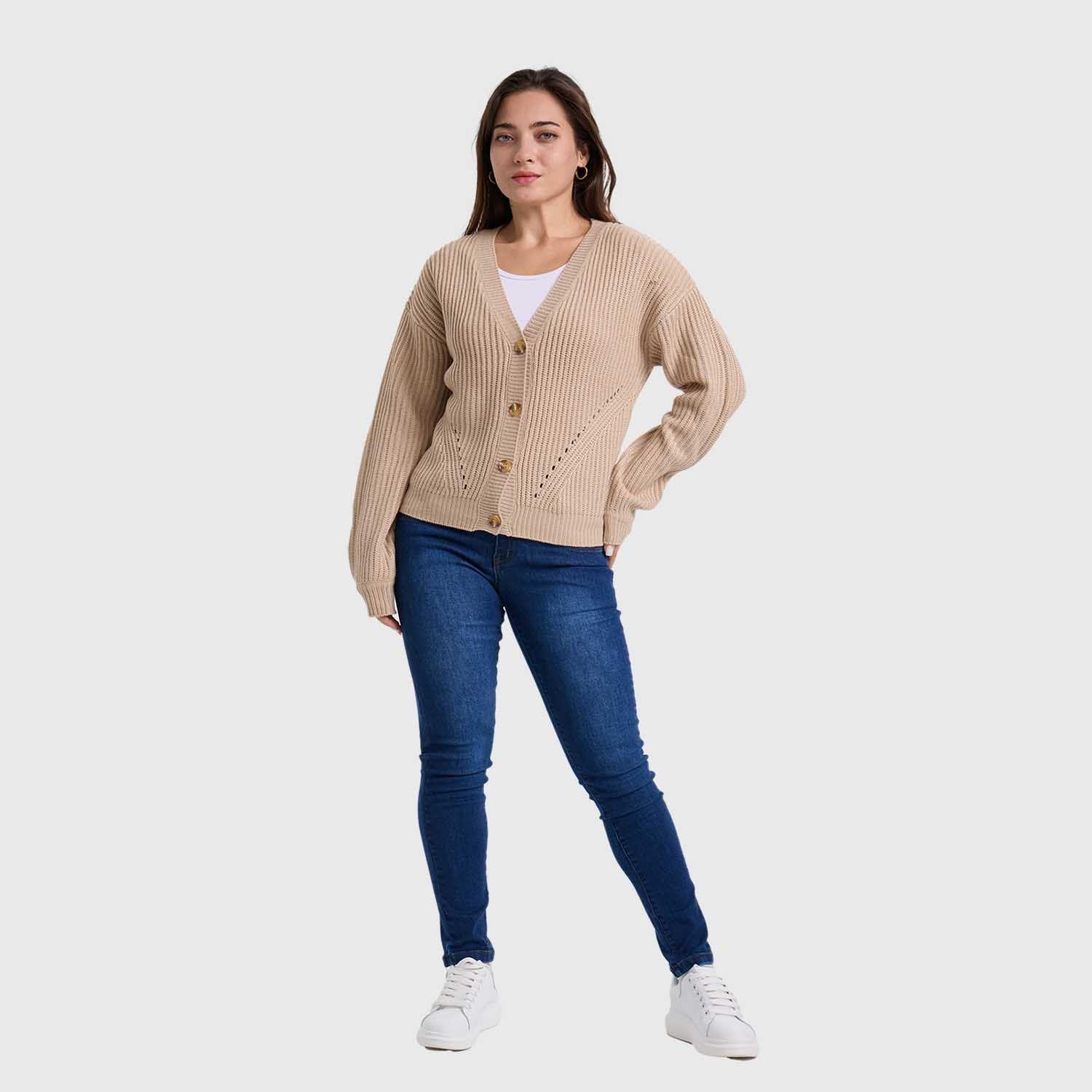 Sweater Mujer Abotonado Beige Oscuro Fashion´s Park-3