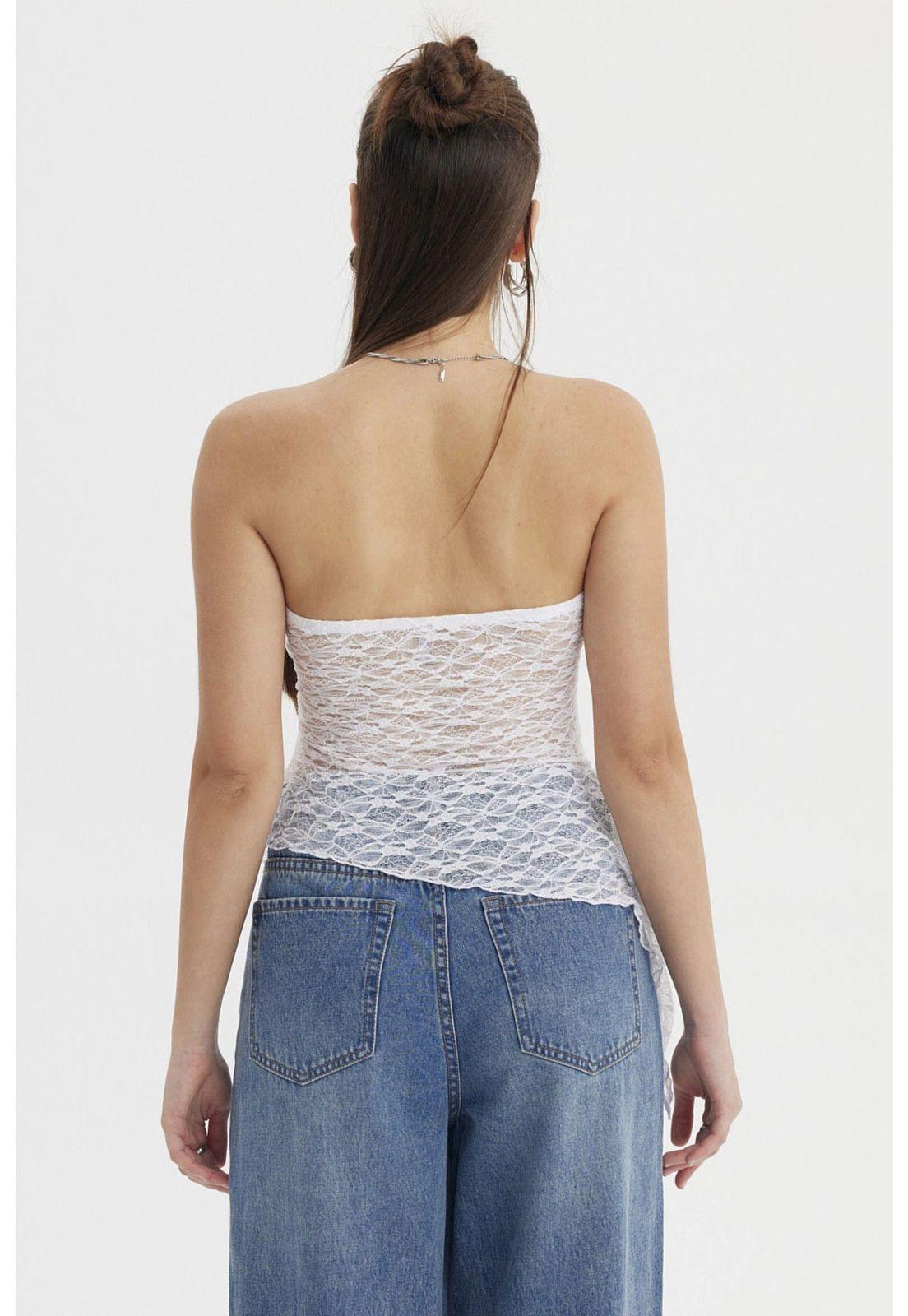 Polera Mujer Strapless Encaje Blanco-2