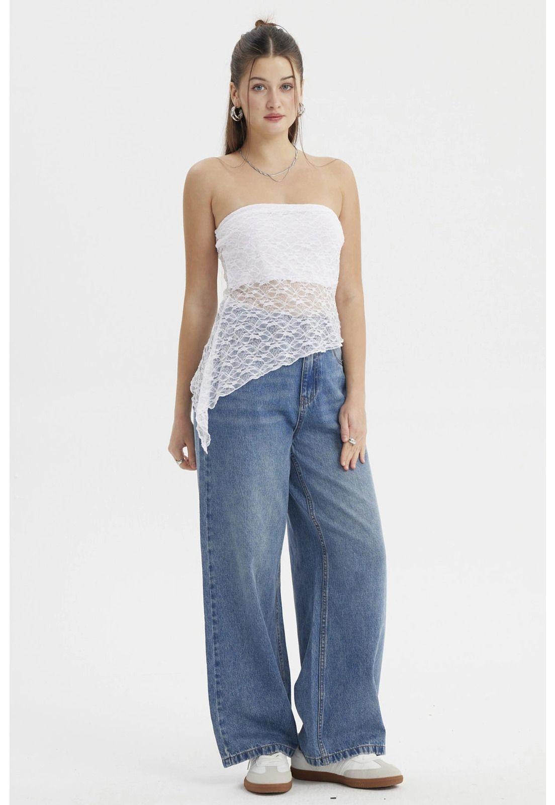 Polera Mujer Strapless Encaje Blanco-3