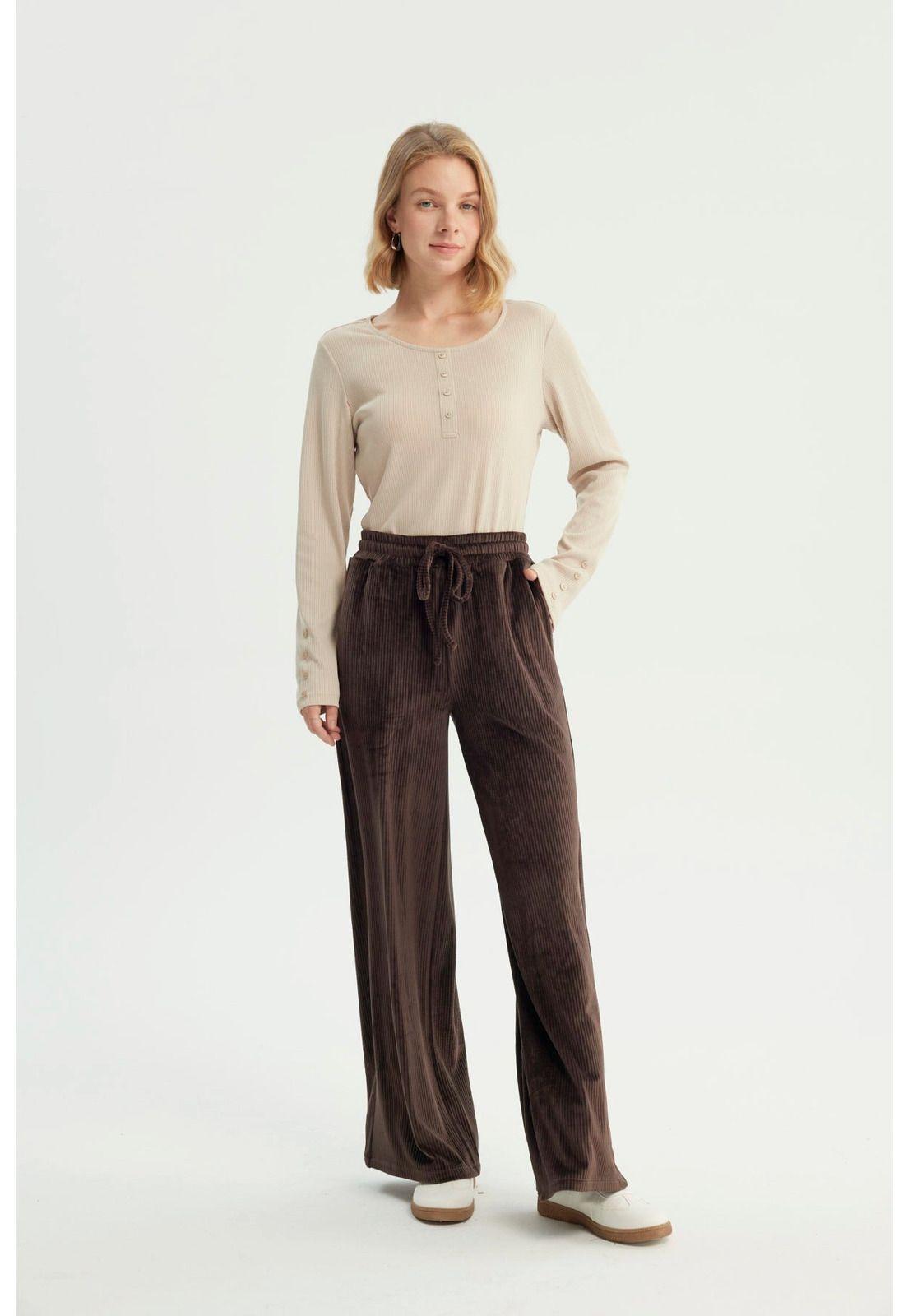 Pantalón Buzo Mujer Wide Leg Chocolate - ll-3