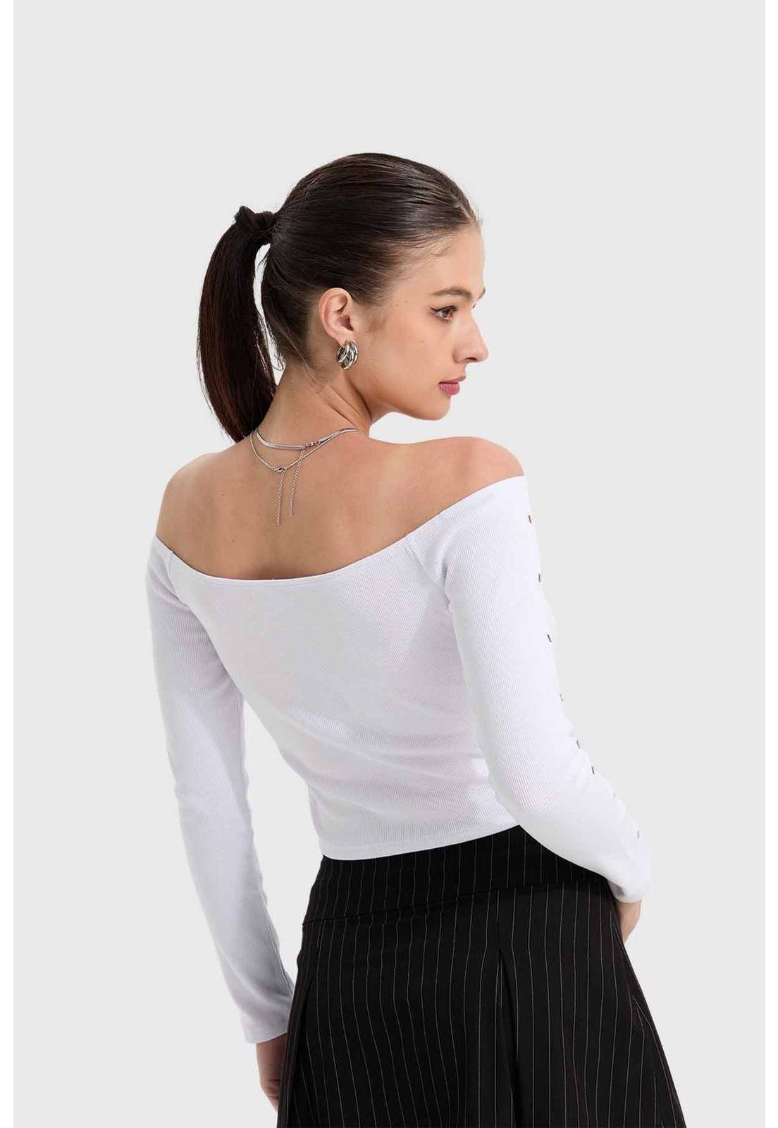 Polera Mujer Ojetillo Brazos Blanco-2