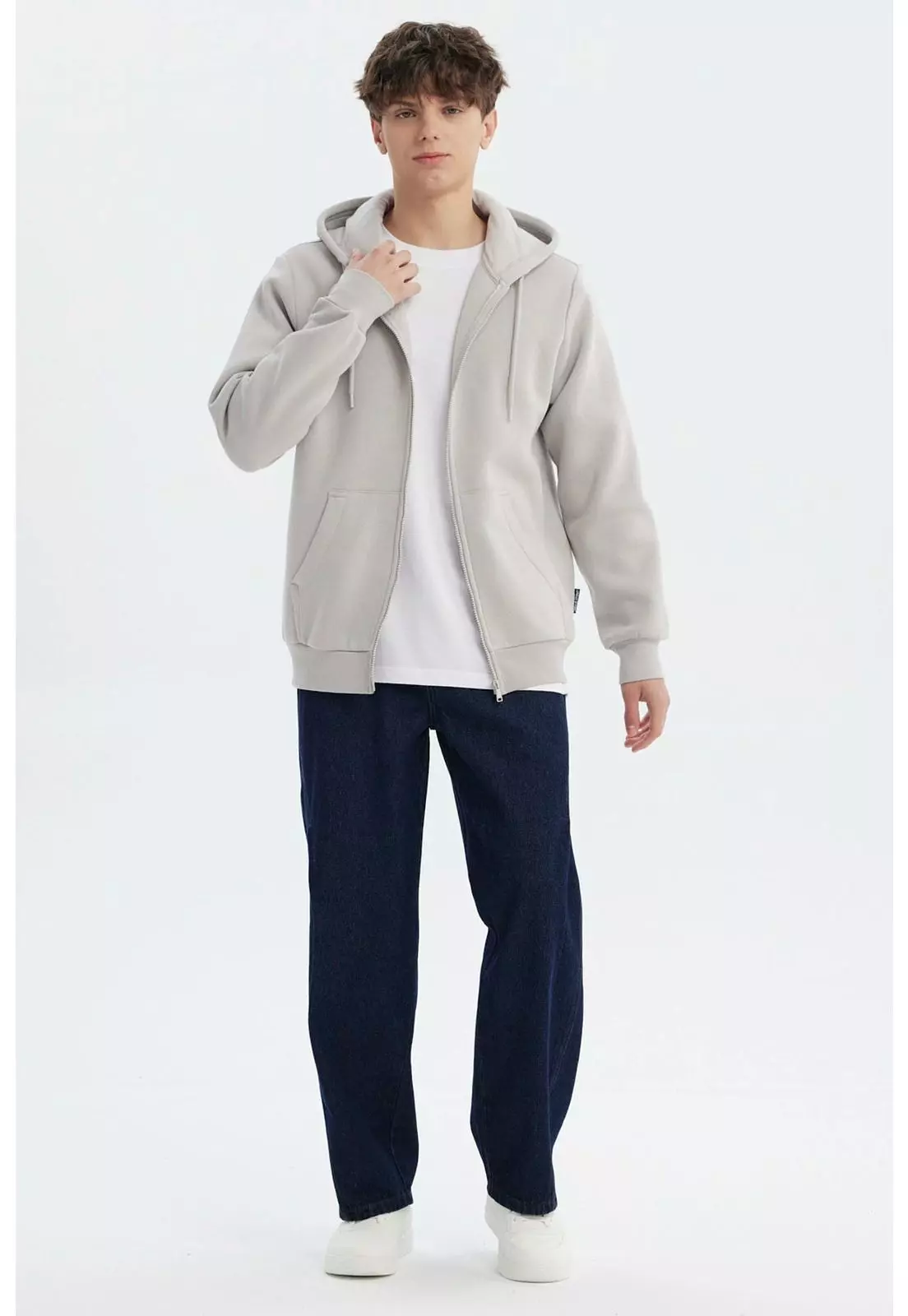 Polerón Hombre Full Zipper Basico Gris-3