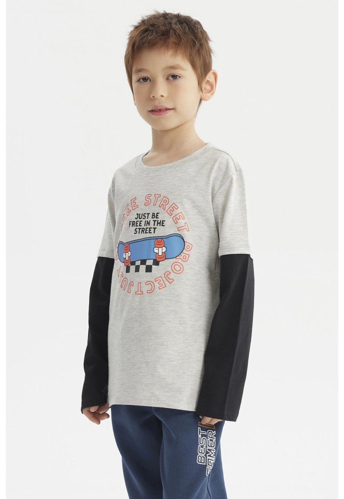 Polera Niño Básica Print Gris Melange Claro-1