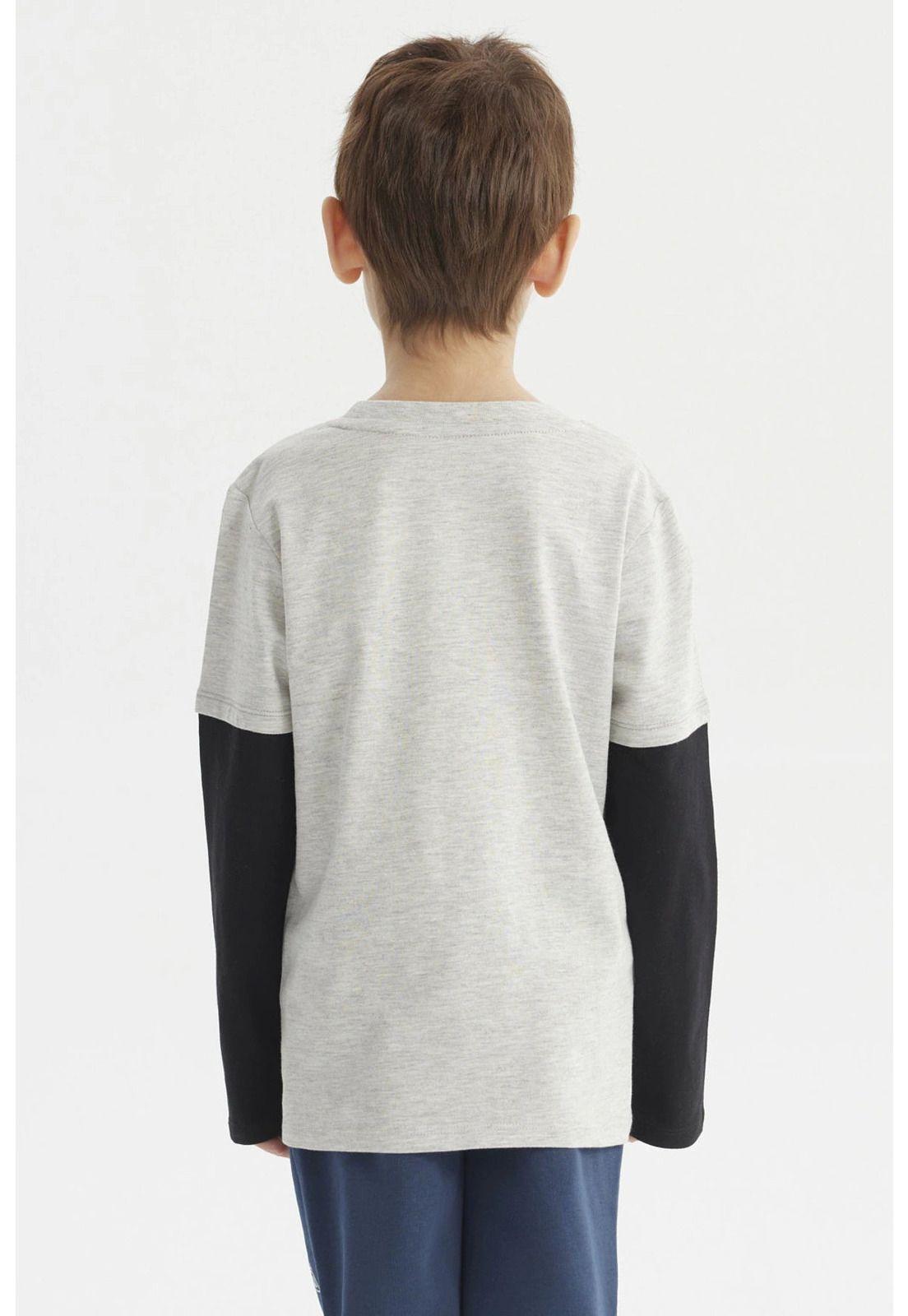 Polera Niño Básica Print Gris Melange Claro-2