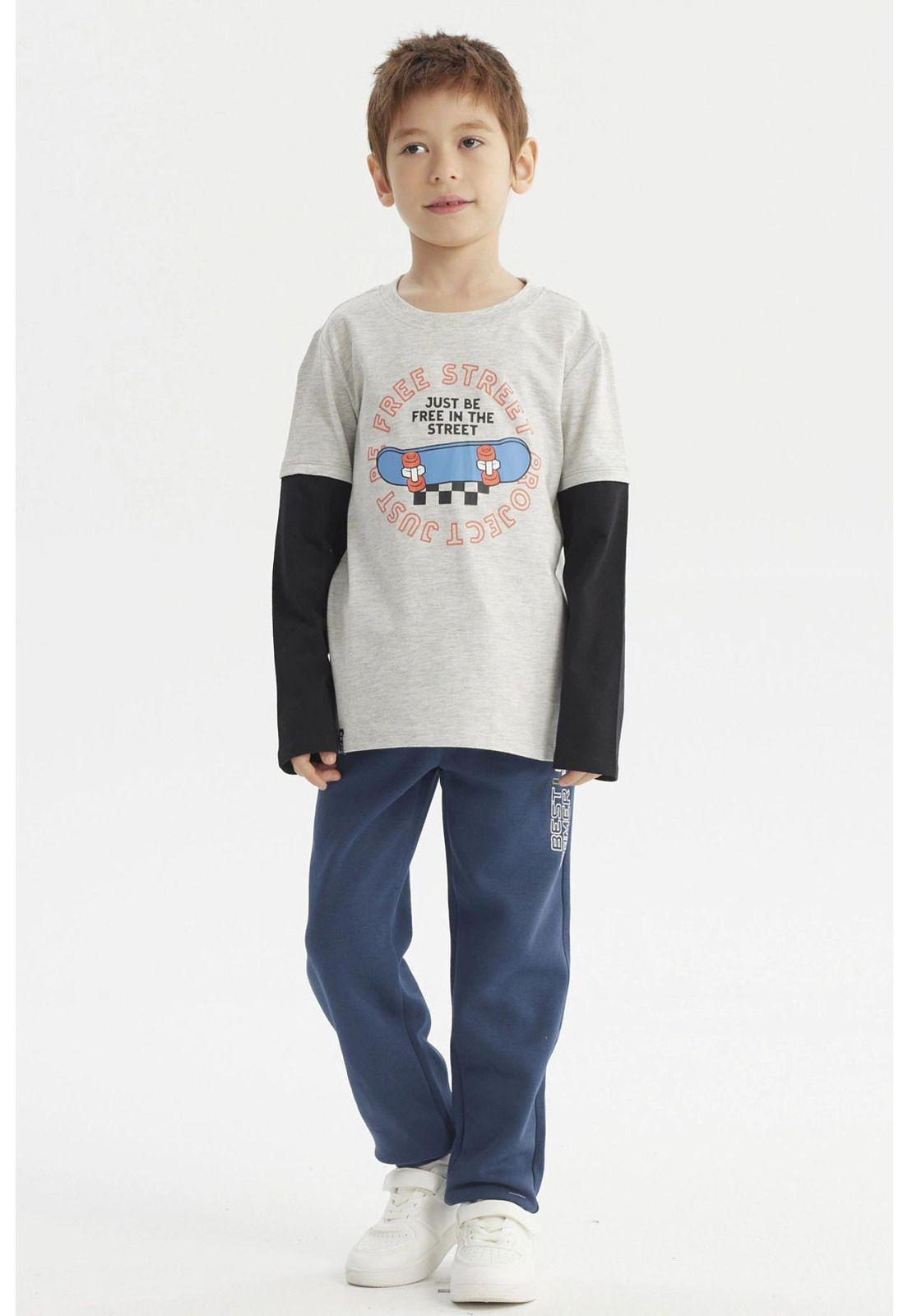 Polera Niño Básica Print Gris Melange Claro-3