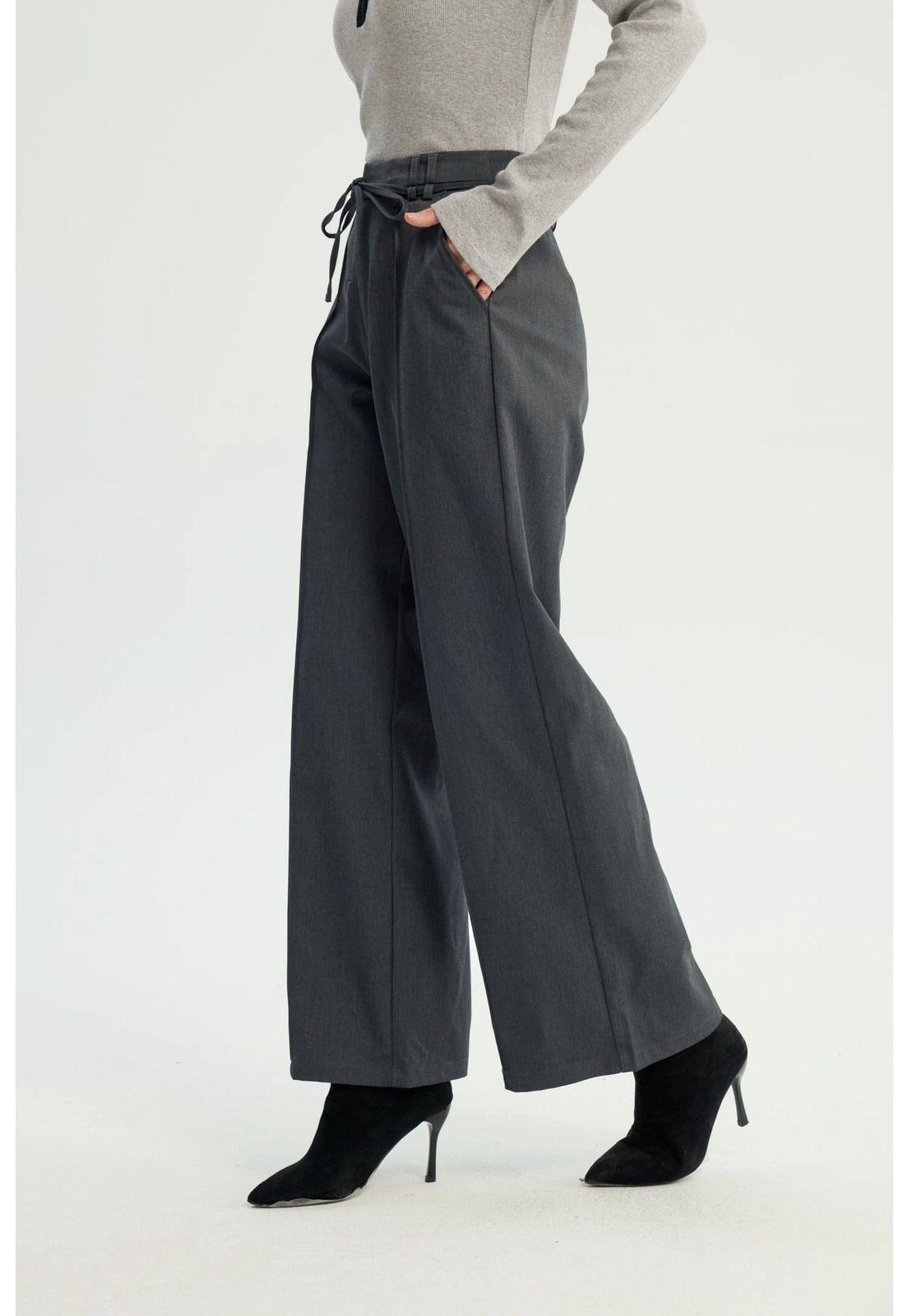 Pantalón Mujer Recto Gris-1