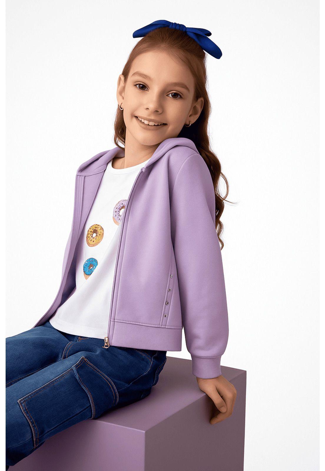 Polerón Niña Con Textura Mangas Lila-0