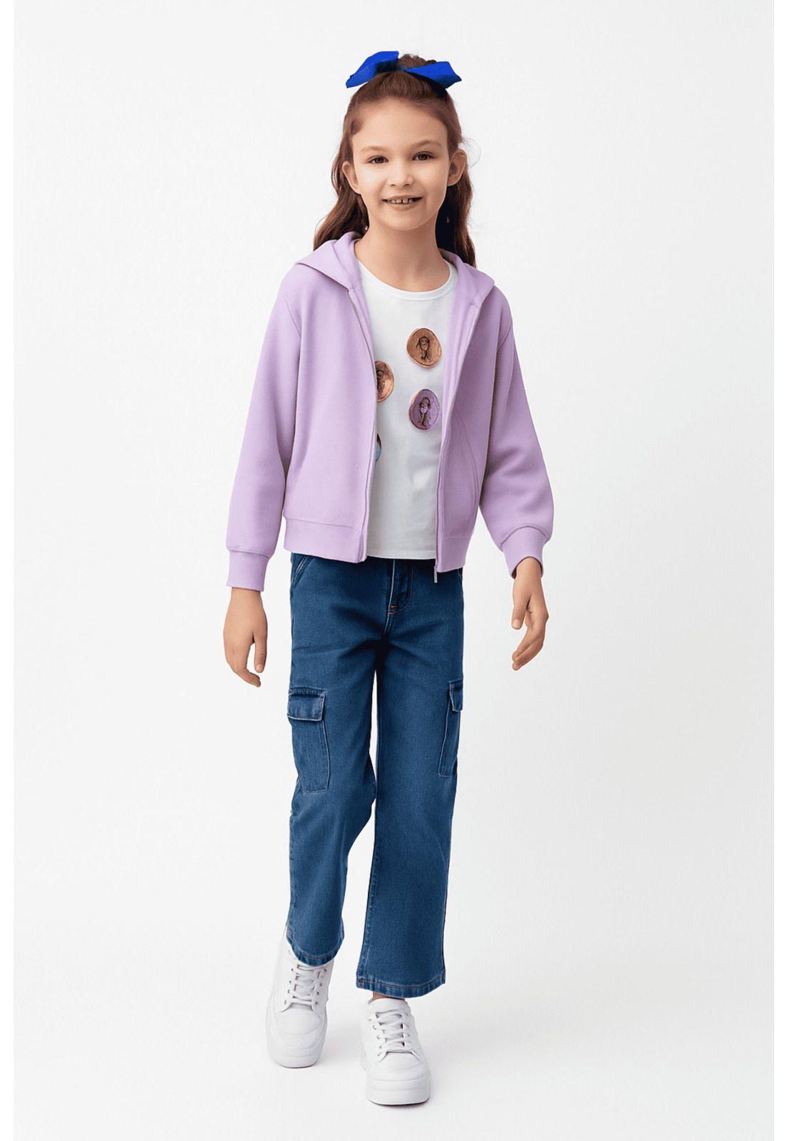 Polerón Niña Con Textura Mangas Lila-1