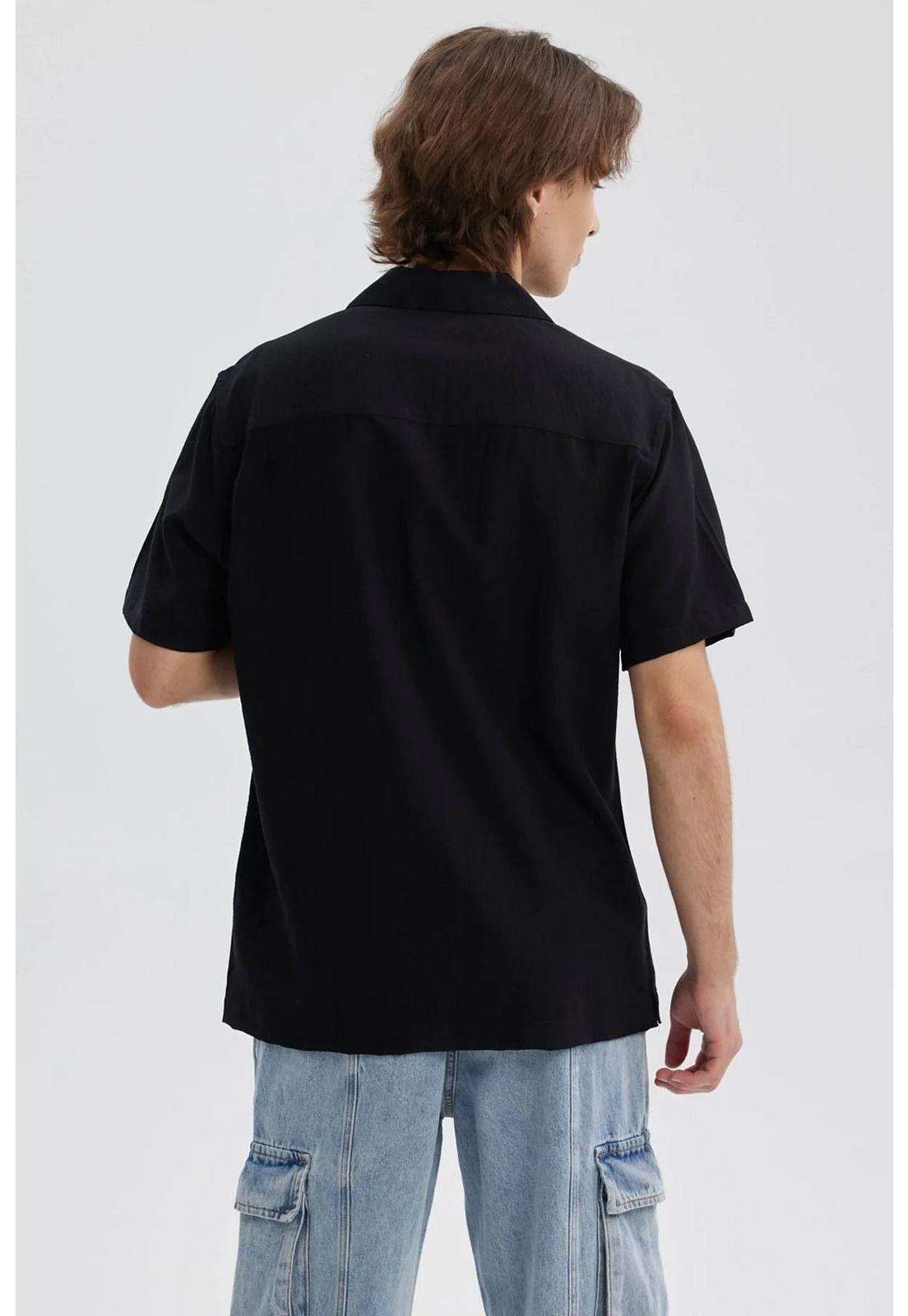 Camisa Hombre Lisa Bolsillo Negro-2