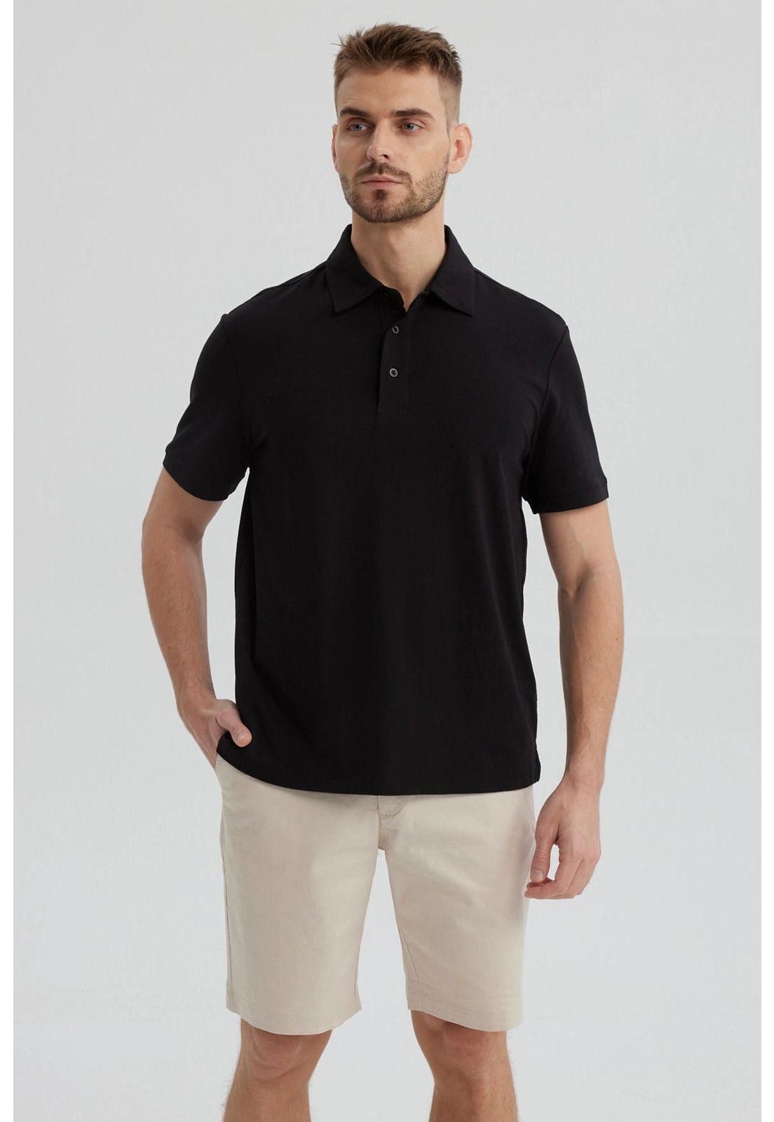 Polera Hombre Slim Cuello Camisero Negro-0