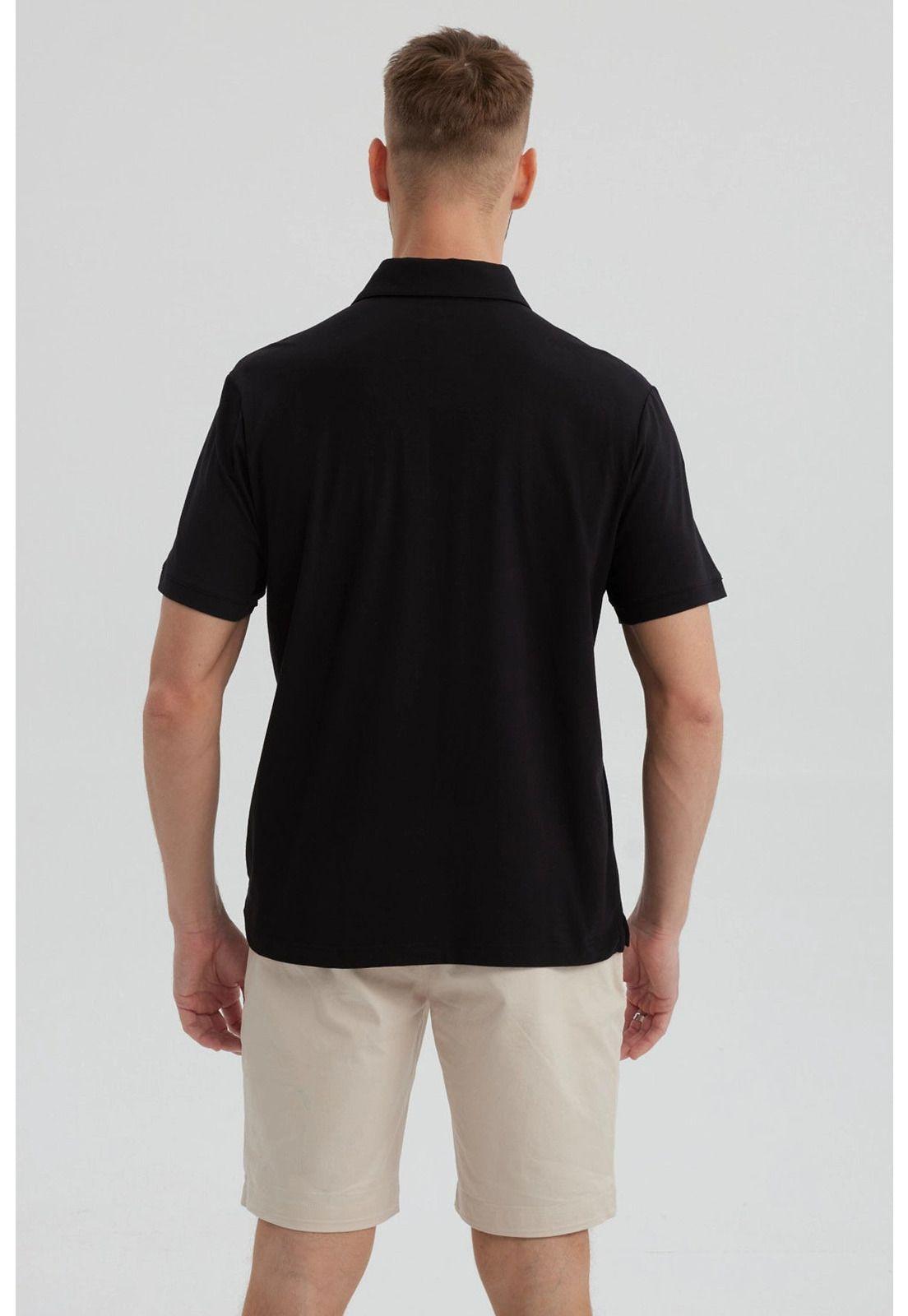 Polera Hombre Slim Cuello Camisero Negro-2