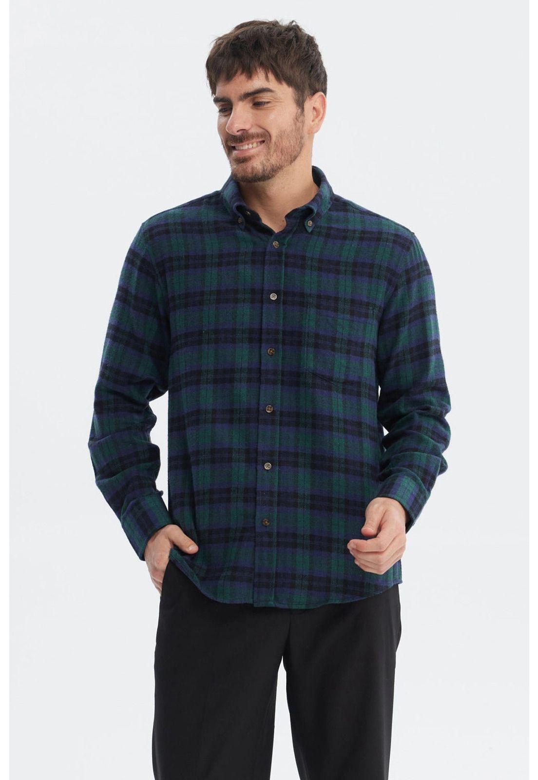 Camisa Hombre Franela Básica Verde Oscuro-0
