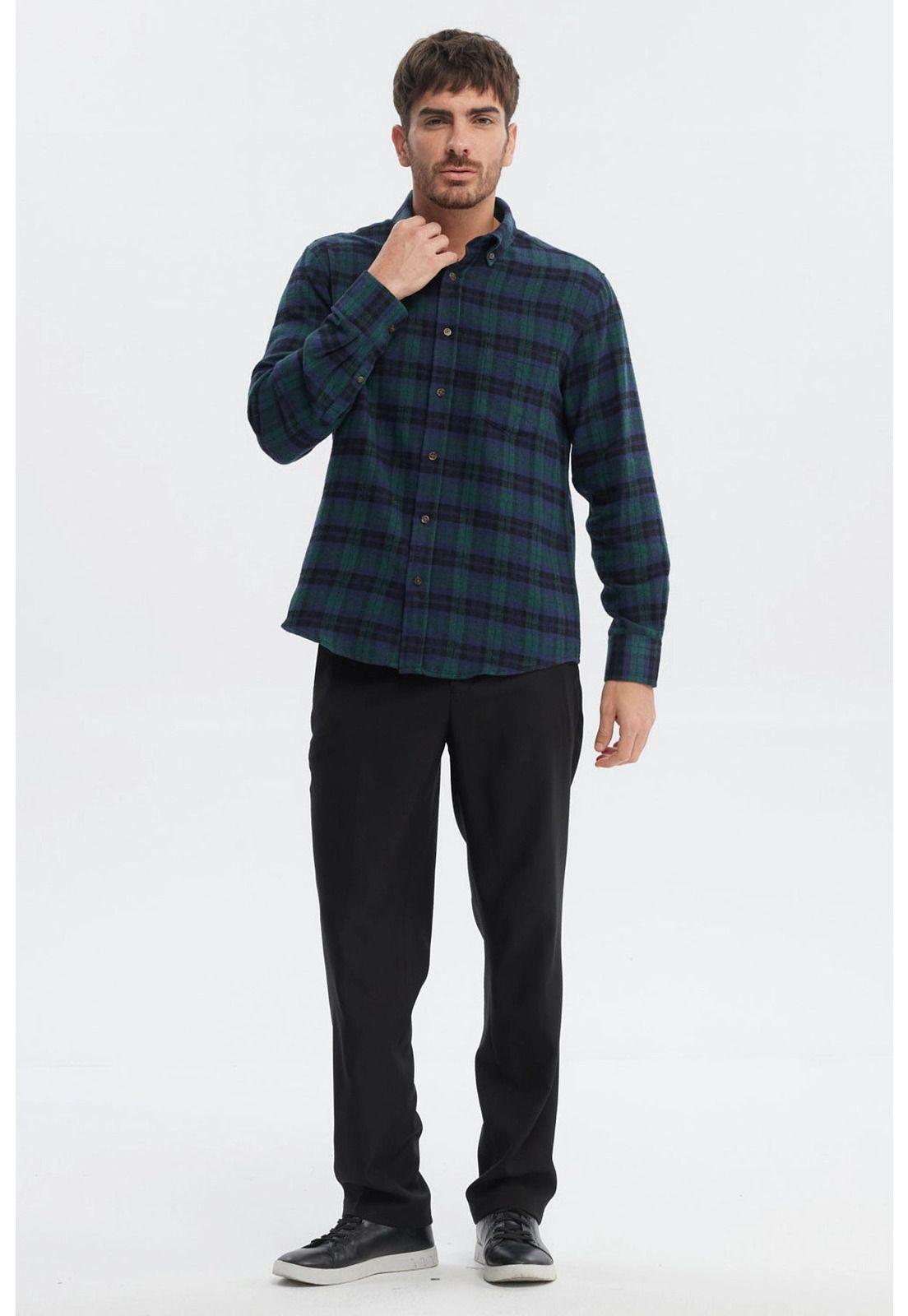 Camisa Hombre Franela Básica Verde Oscuro-3